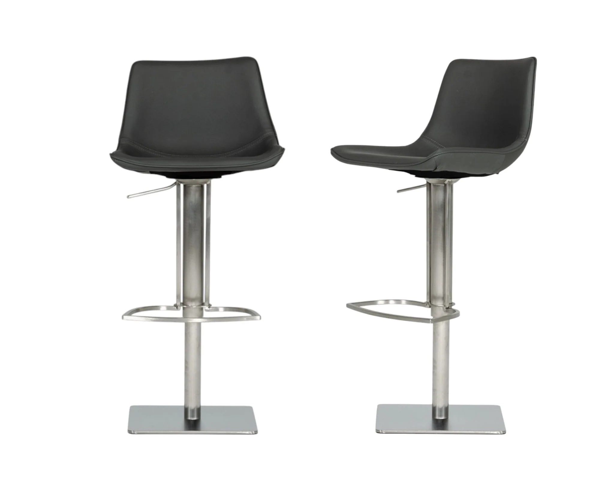 Gray And Silver Faux Leather And Stainless Steel Swivel Low Back Bar Height Bar Chair By Homeroots - Image 3