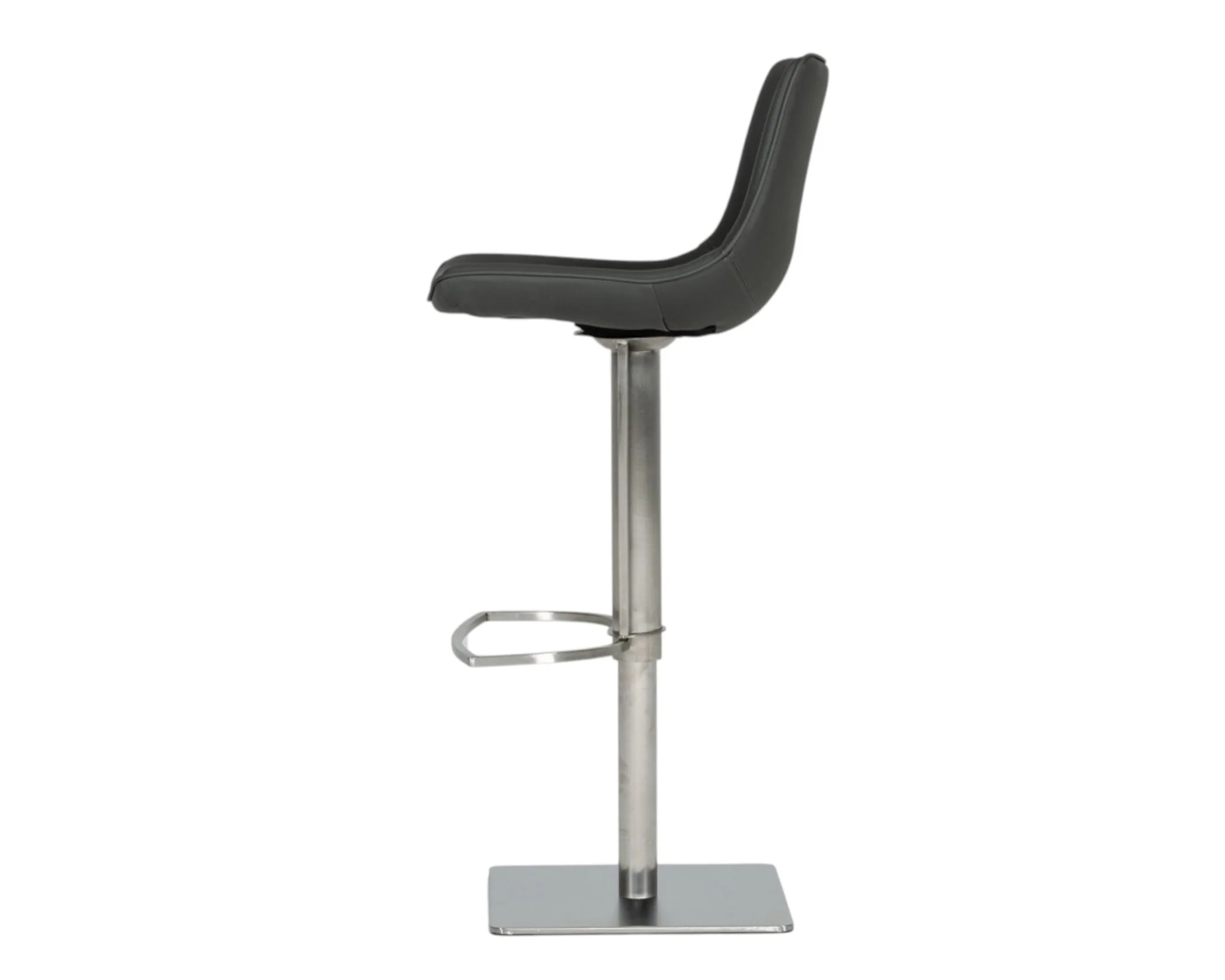Gray And Silver Faux Leather And Stainless Steel Swivel Low Back Bar Height Bar Chair By Homeroots - Image 7