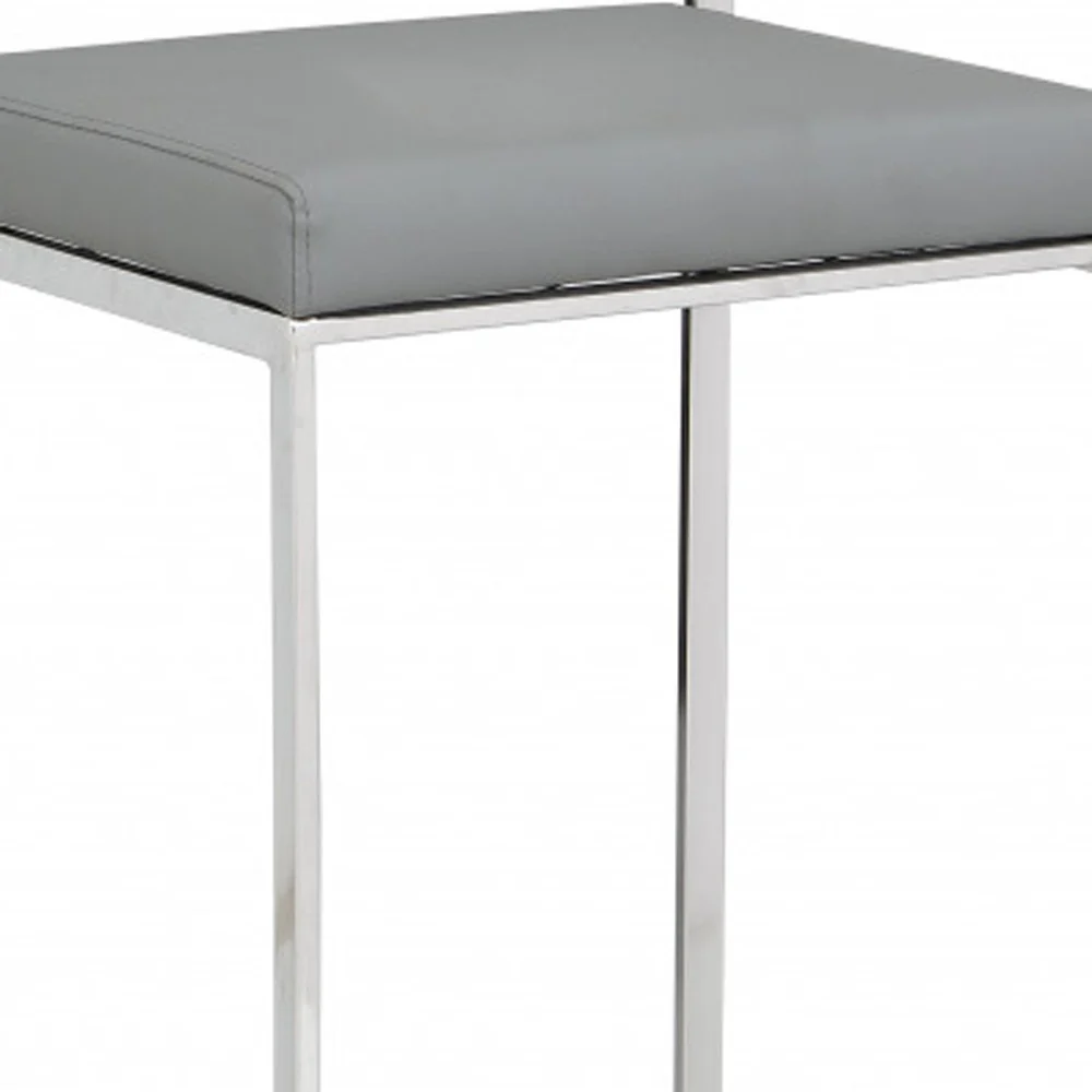 Gray And Silver Faux Leather And Steel Low Back Bar Height Bar Chair By Homeroots - Image 2