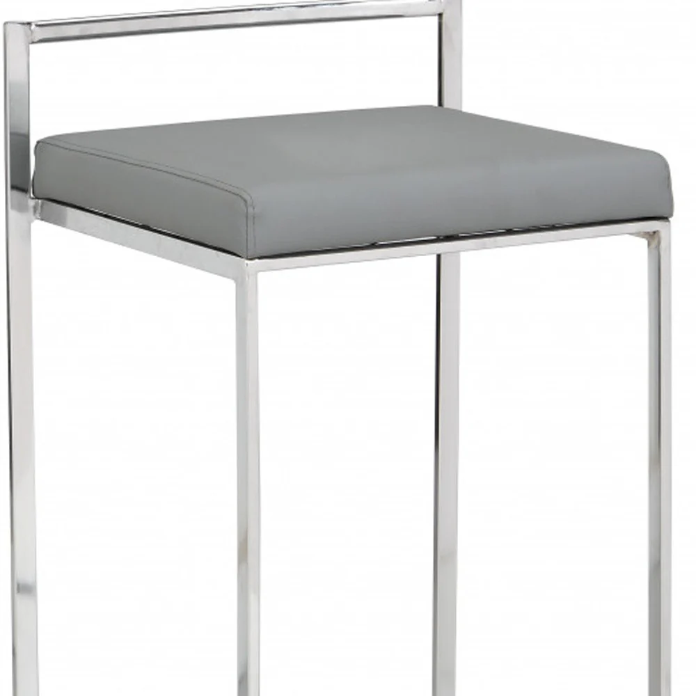 Gray And Silver Faux Leather And Steel Low Back Bar Height Bar Chair By Homeroots - Image 3