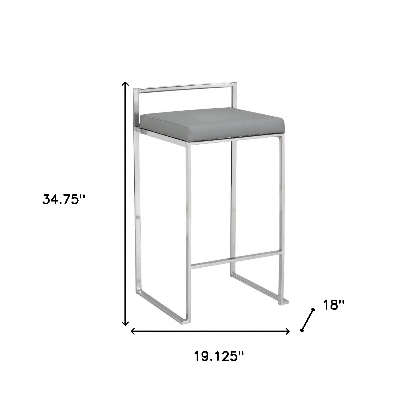 Gray And Silver Faux Leather And Steel Low Back Bar Height Bar Chair By Homeroots - Image 4