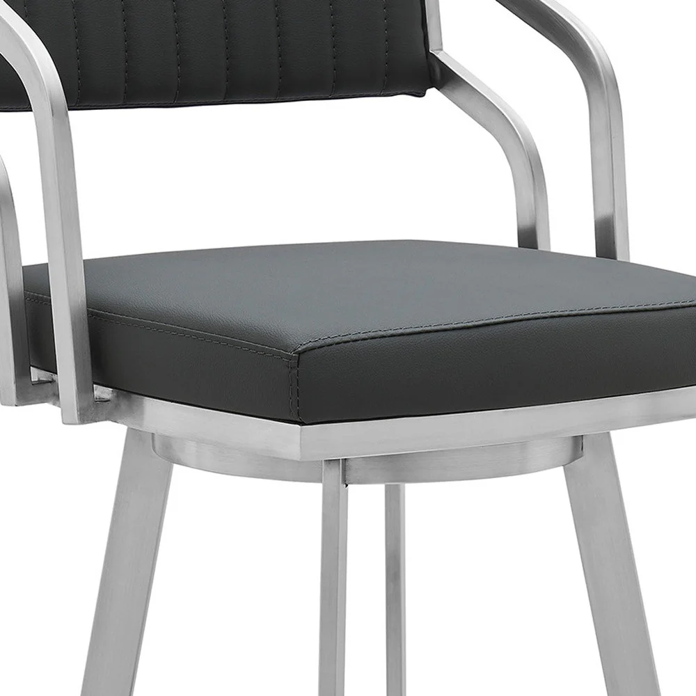 Gray And Silver Iron Swivel Low Back Bar Height Bar Chair By Homeroots - Image 3
