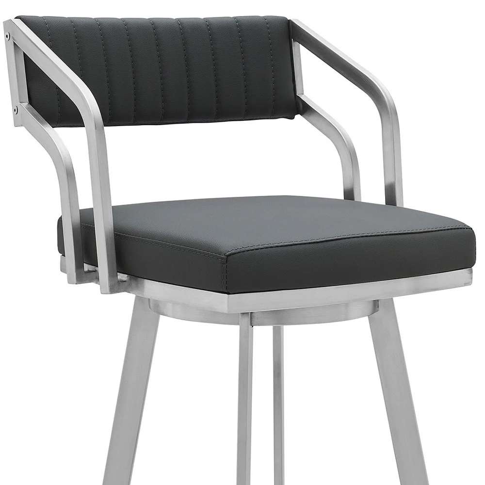 Gray And Silver Iron Swivel Low Back Bar Height Bar Chair By Homeroots - Image 4