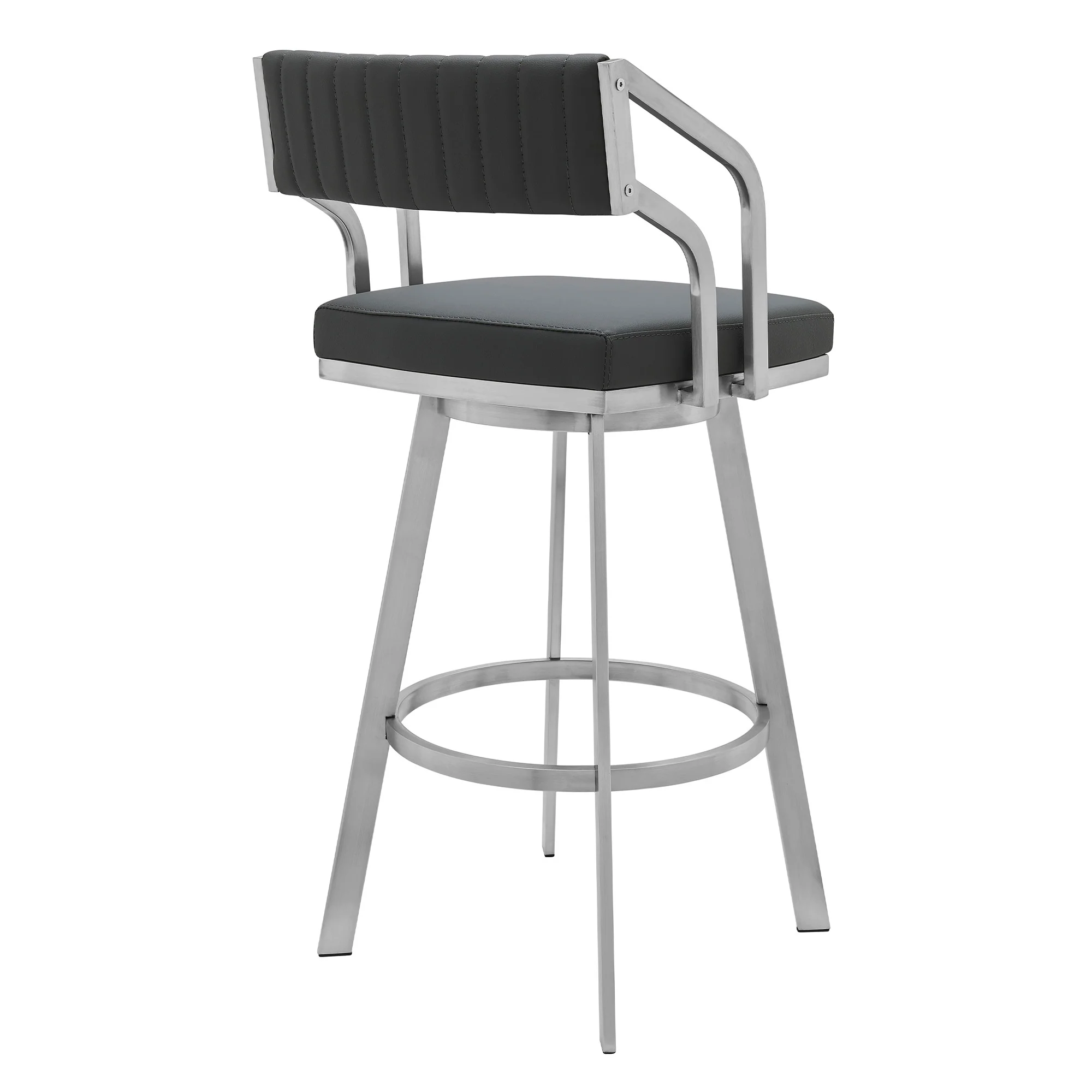 Gray And Silver Iron Swivel Low Back Bar Height Bar Chair By Homeroots - Image 5