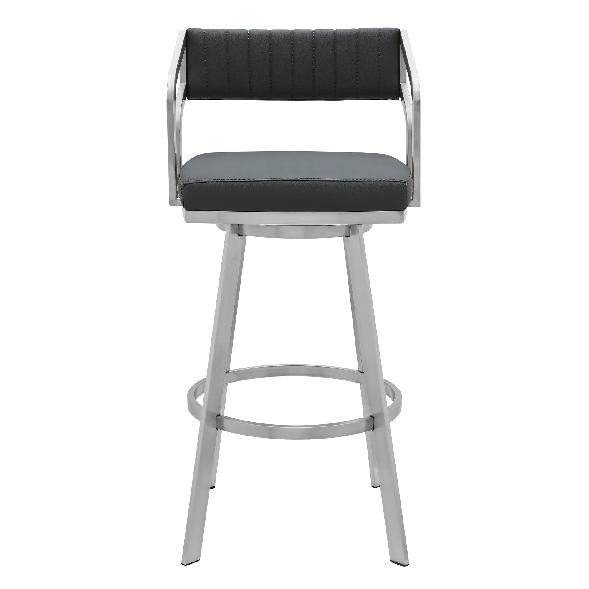 Gray And Silver Iron Swivel Low Back Bar Height Bar Chair By Homeroots - Image 8