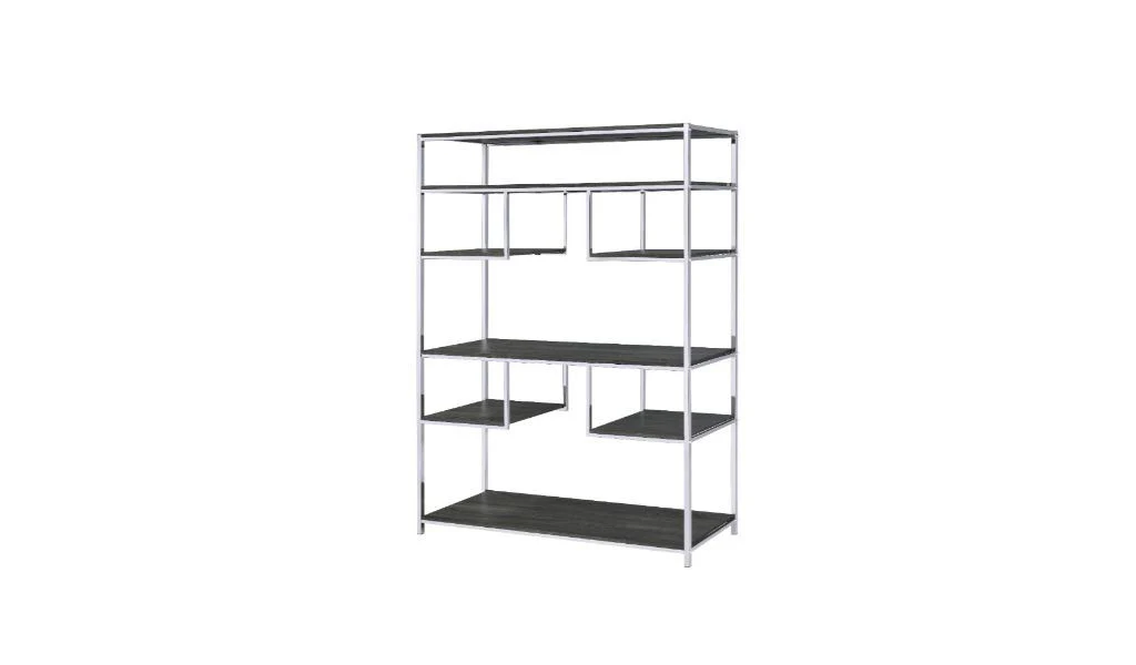 Gray And Silver Metal Seven Tier Geometric Bookcase By Homeroots - Image 2