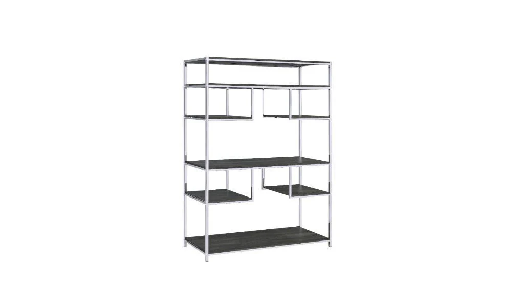 Gray And Silver Metal Seven Tier Geometric Bookcase By Homeroots - Image 3