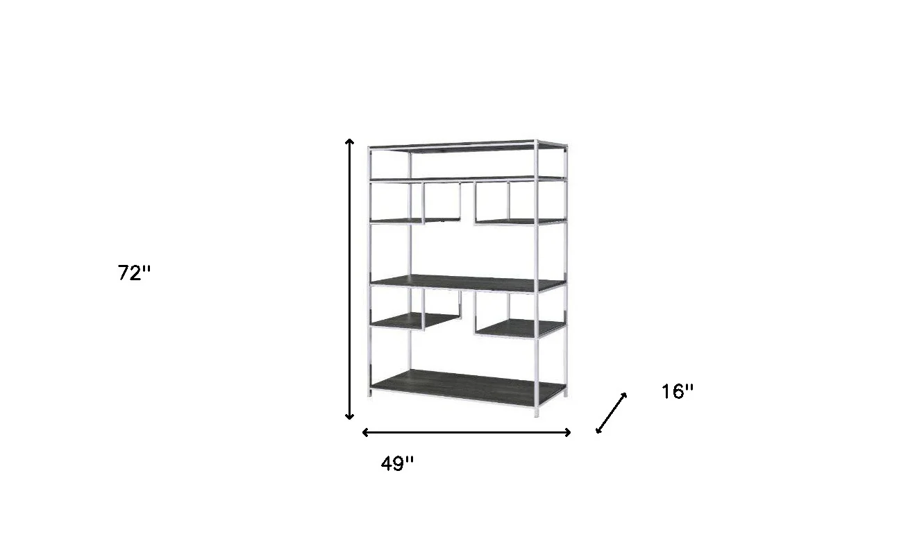 Gray And Silver Metal Seven Tier Geometric Bookcase By Homeroots - Image 4