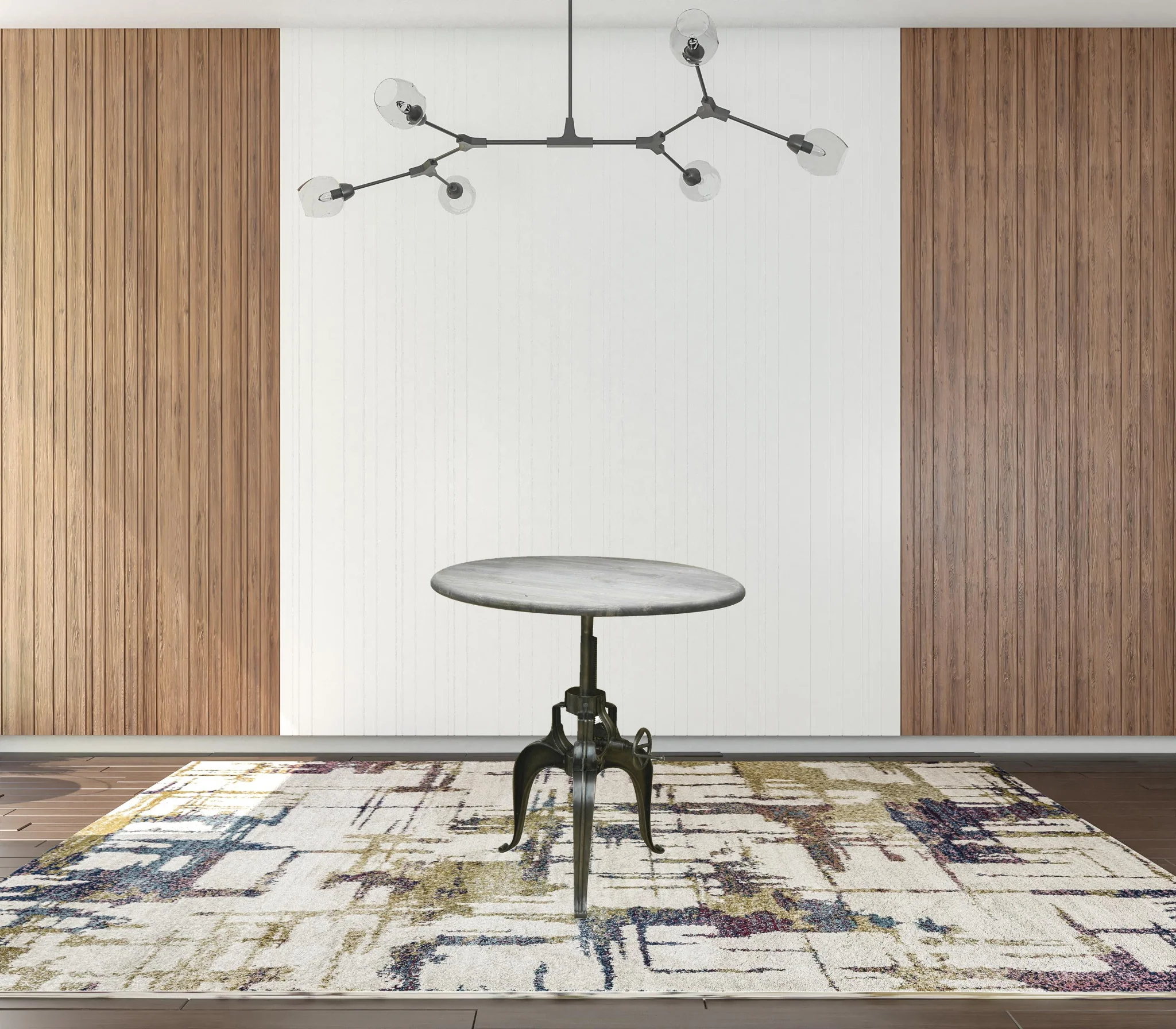 Gray And Silver Solid Wood And Iron Adjustable Height Dining Table By Homeroots - Image 2