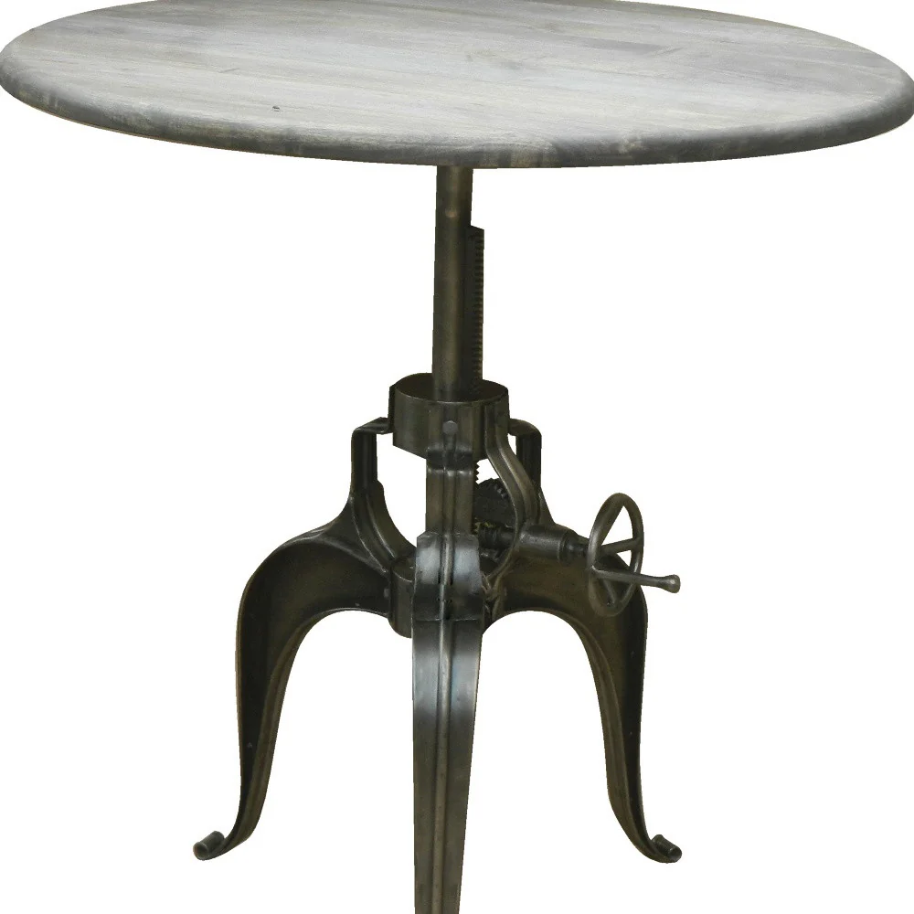 Gray And Silver Solid Wood And Iron Adjustable Height Dining Table By Homeroots - Image 4