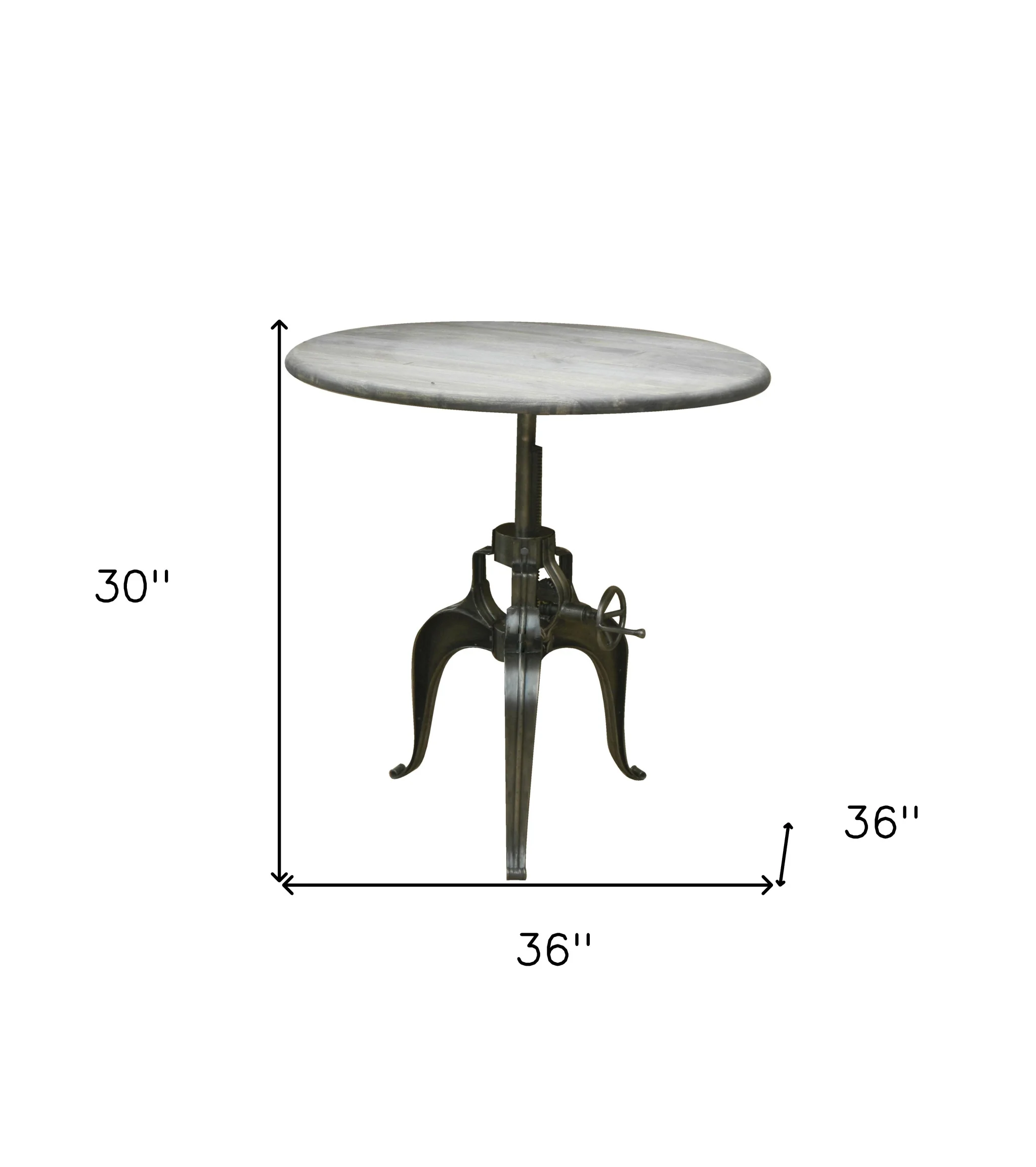 Gray And Silver Solid Wood And Iron Adjustable Height Dining Table By Homeroots - Image 5