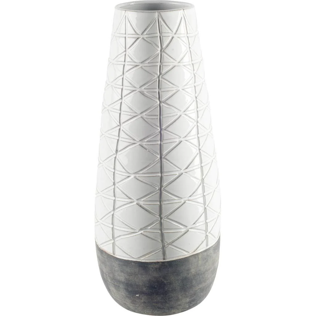 Gray And White Abstract Cylinder Ceramic Table Vase By Homeroots - Image 2