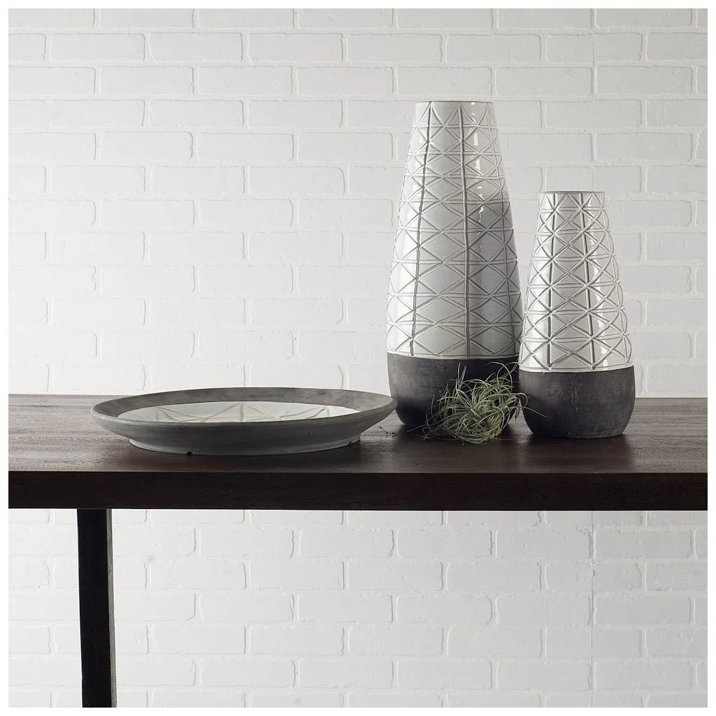 Gray And White Abstract Cylinder Ceramic Table Vase By Homeroots - Image 4