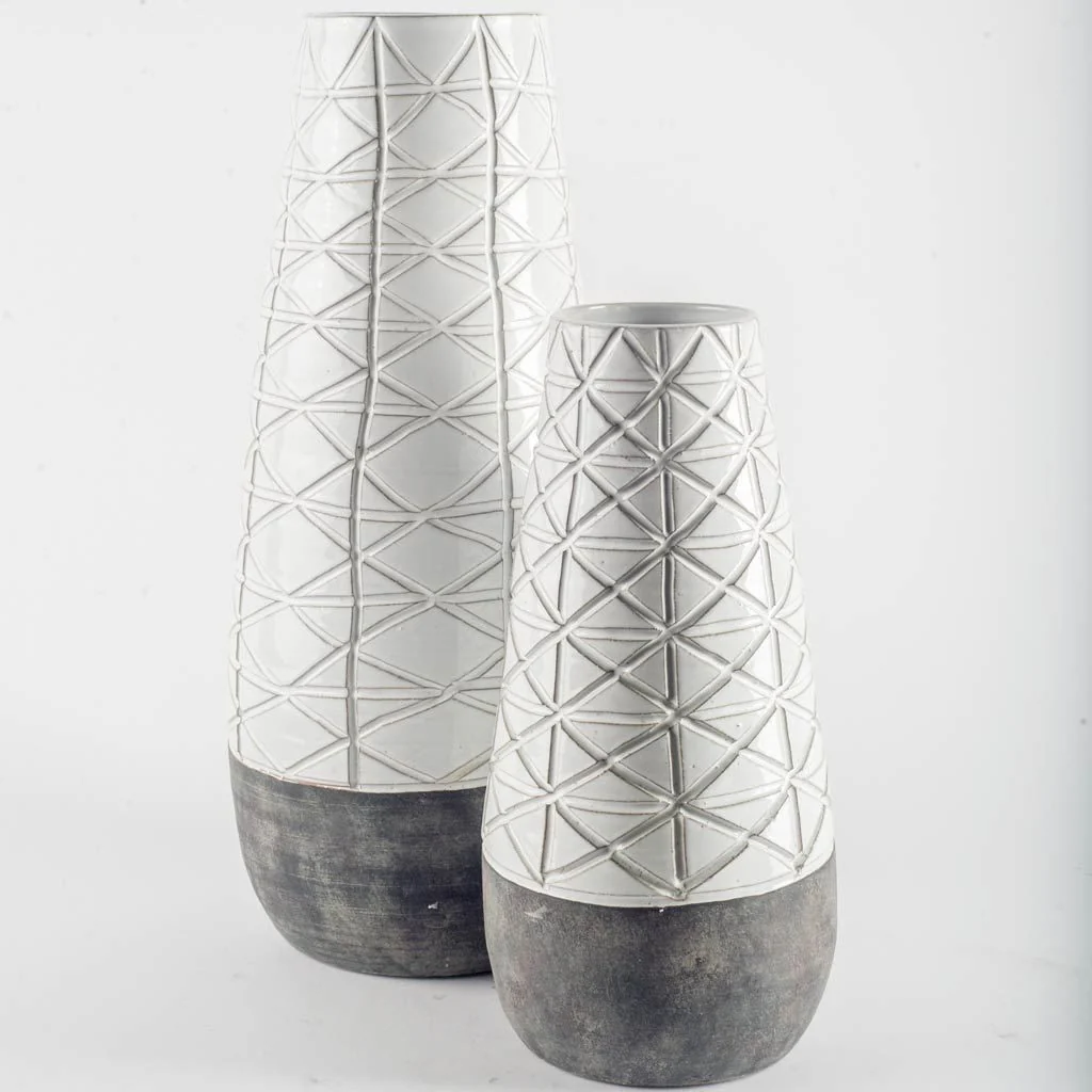 Gray And White Abstract Cylinder Ceramic Table Vase By Homeroots - Image 5