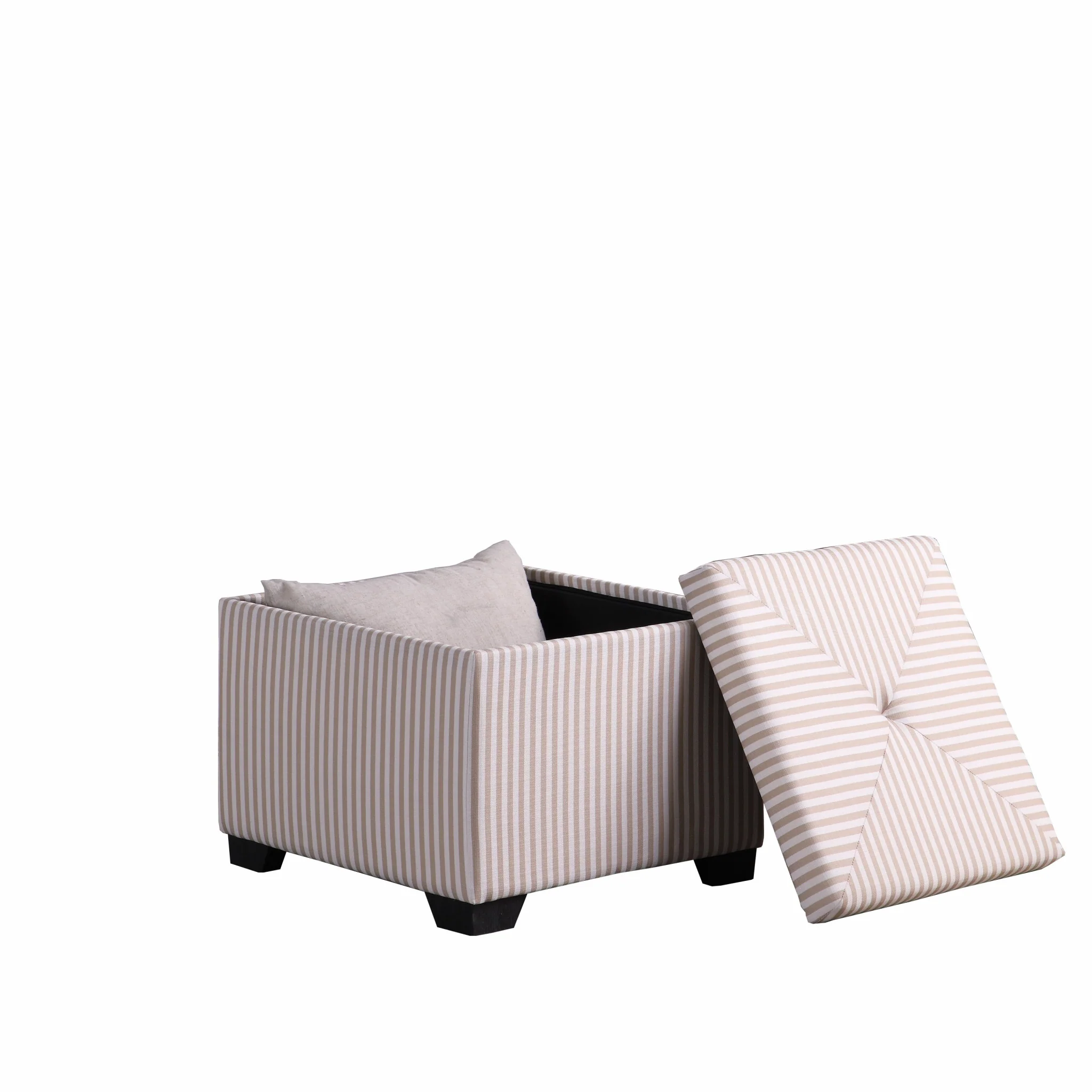Gray and White Pinstripes Tufted Storage Ottoman By Homeroots - Image 2