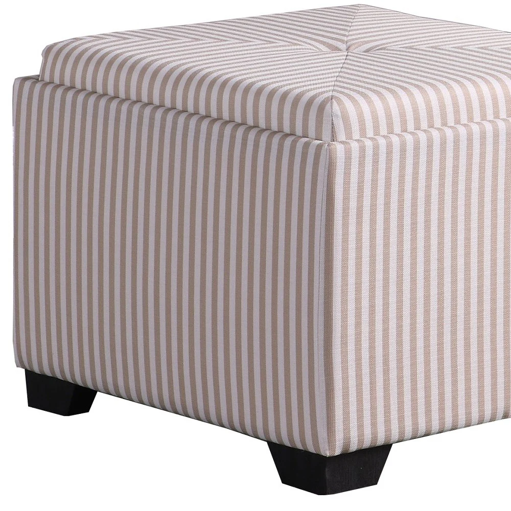 Gray and White Pinstripes Tufted Storage Ottoman By Homeroots - Image 4