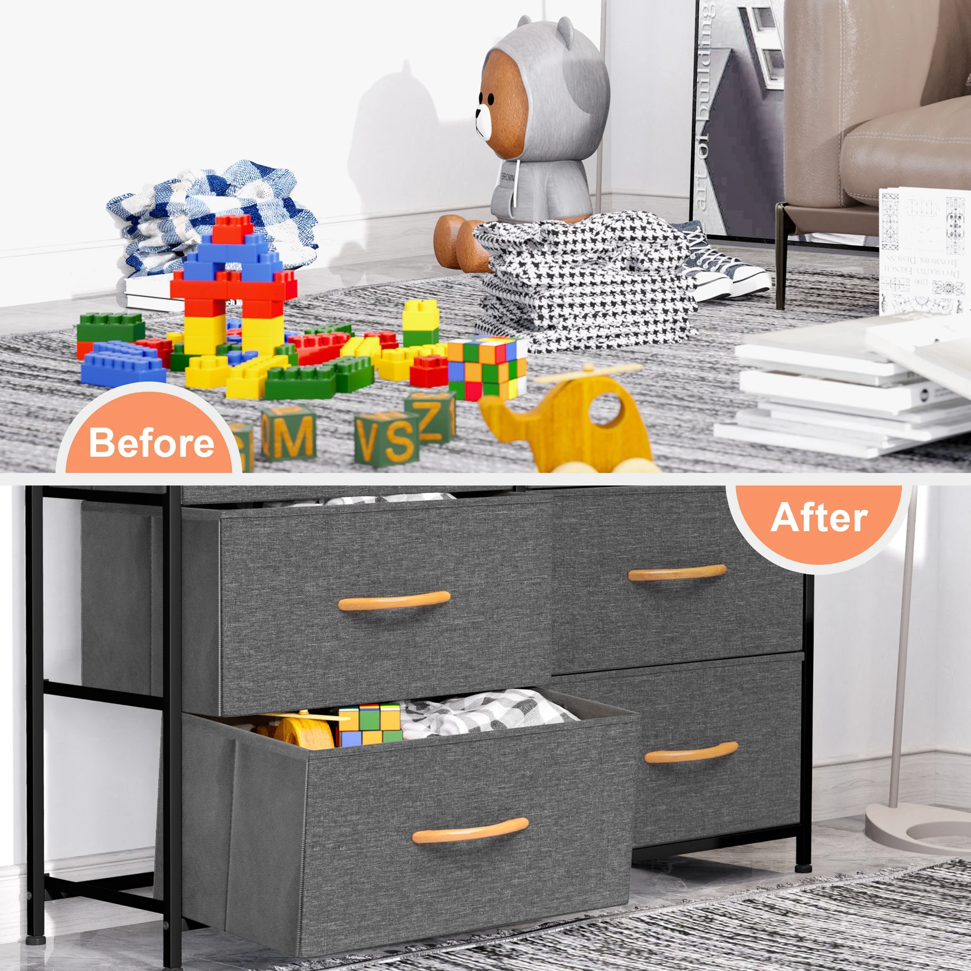 Gray and White Steel and Fabric Nine Drawer Triple Dresser By Homeroots - Image 3