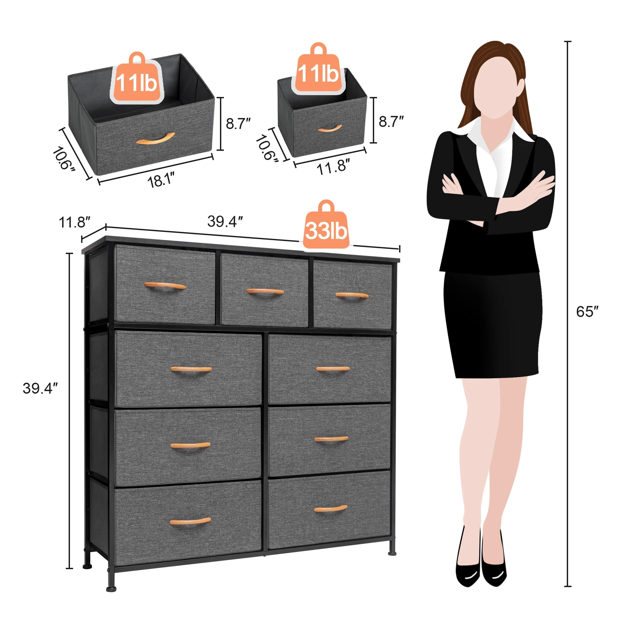Gray and White Steel and Fabric Nine Drawer Triple Dresser By Homeroots - Image 4