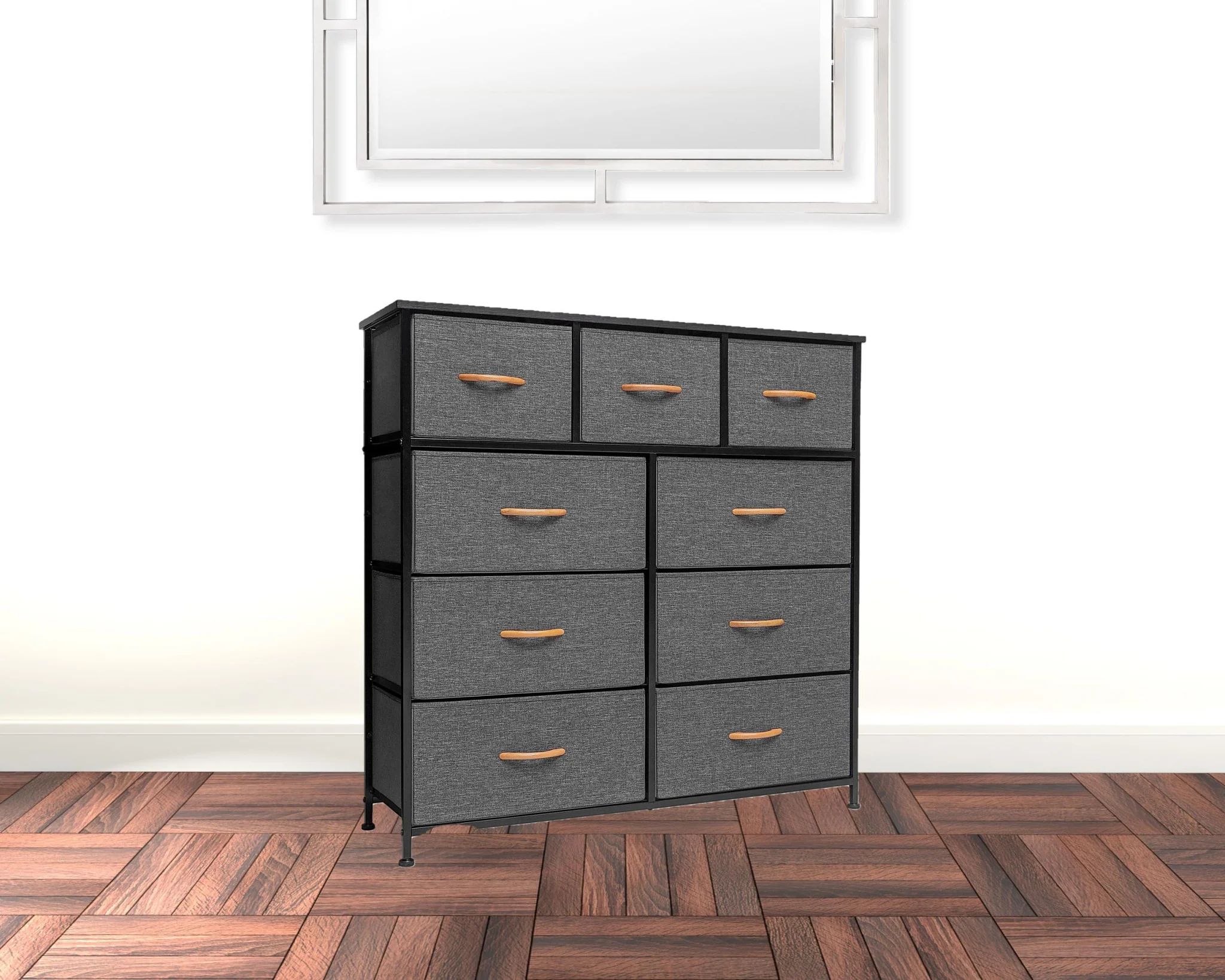 Gray and White Steel and Fabric Nine Drawer Triple Dresser By Homeroots - Image 5