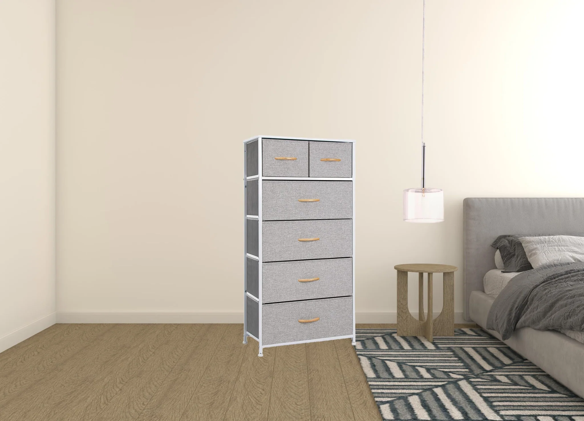 Gray and White Steel and Fabric Six Drawer Chest By Homeroots - Image 2