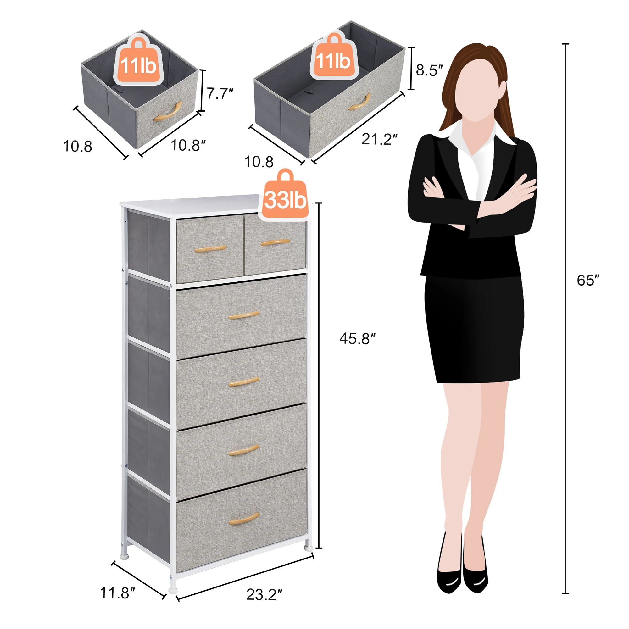 Gray and White Steel and Fabric Six Drawer Chest By Homeroots - Image 4