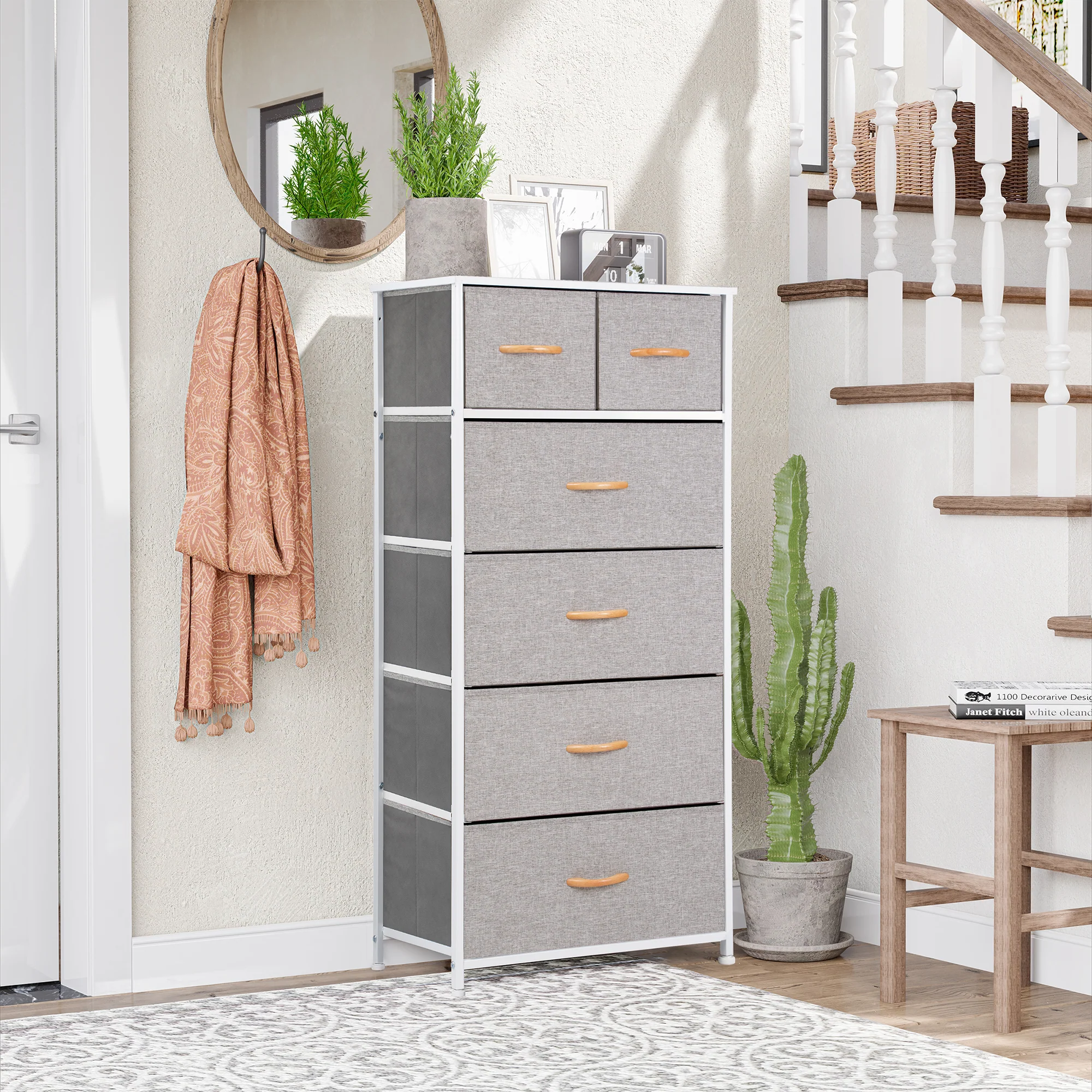 Gray and White Steel and Fabric Six Drawer Chest By Homeroots - Image 5