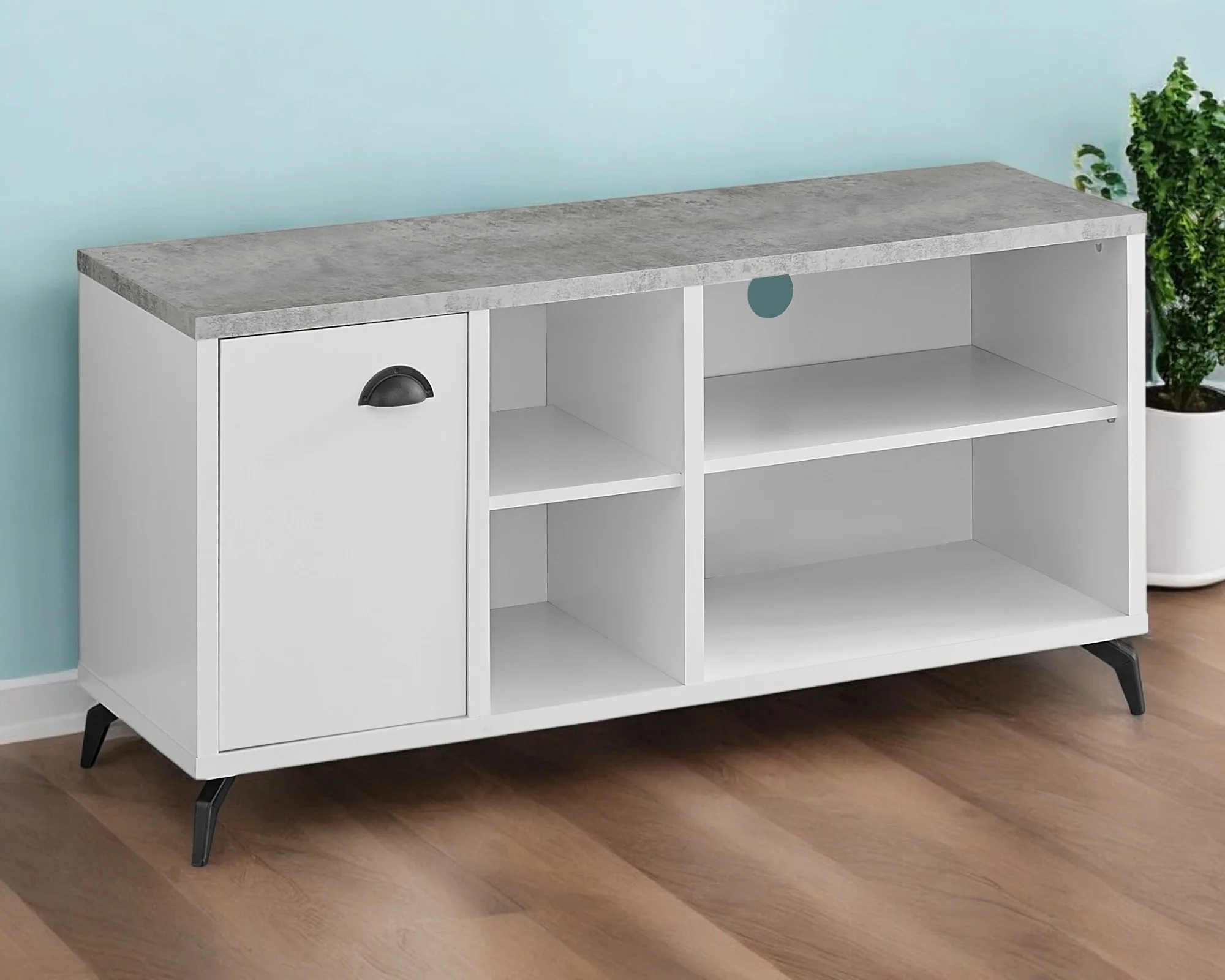 Gray And White Wood Enclosed and Open Storage TV Stand By Homeroots - Image 2
