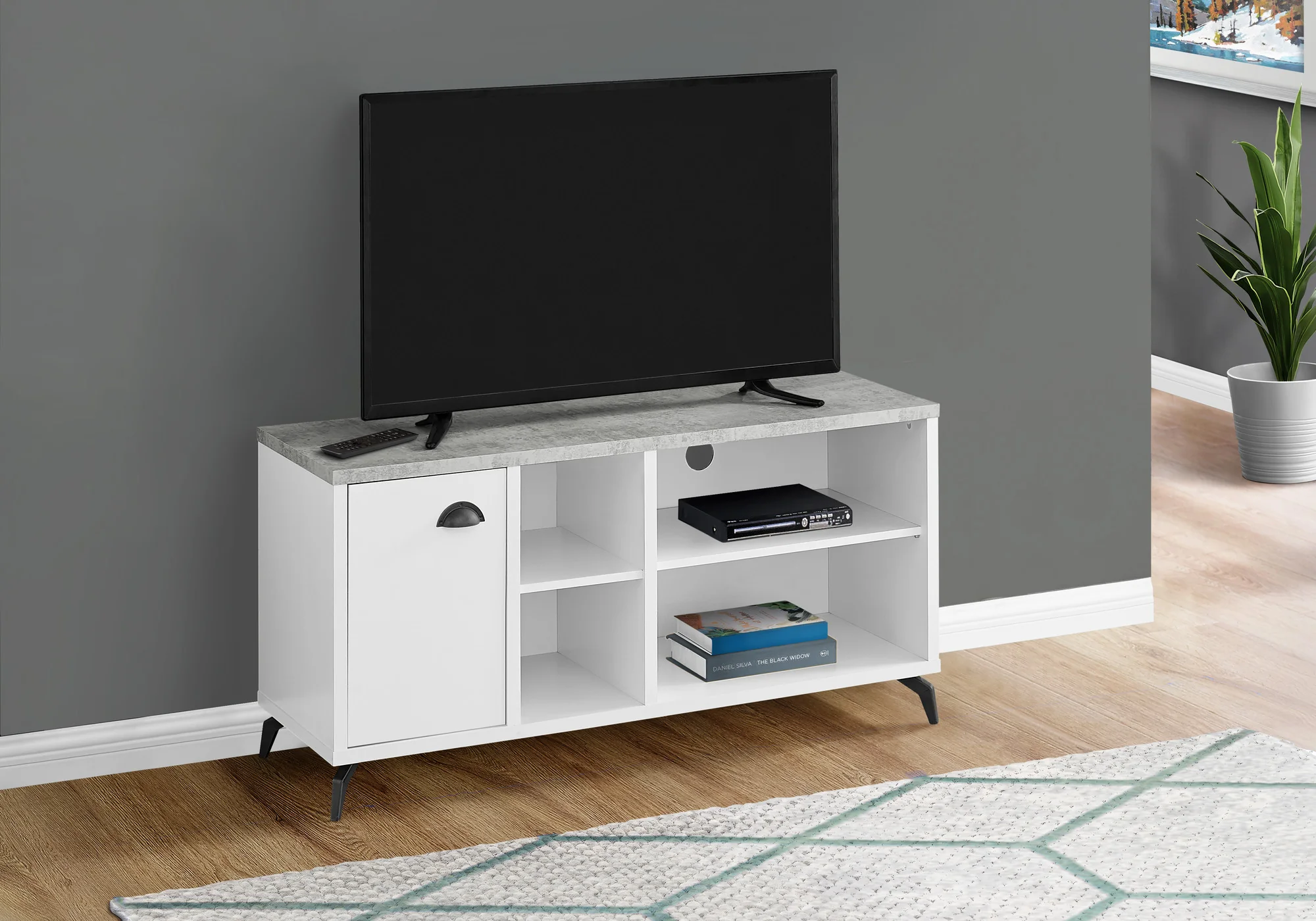 Gray And White Wood Enclosed and Open Storage TV Stand By Homeroots - Image 4