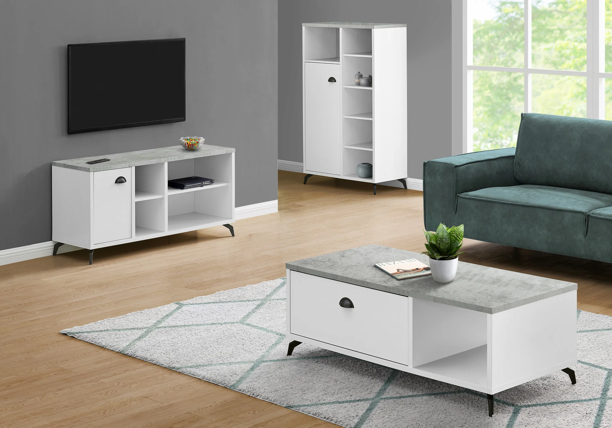 Gray And White Wood Enclosed and Open Storage TV Stand By Homeroots - Image 5