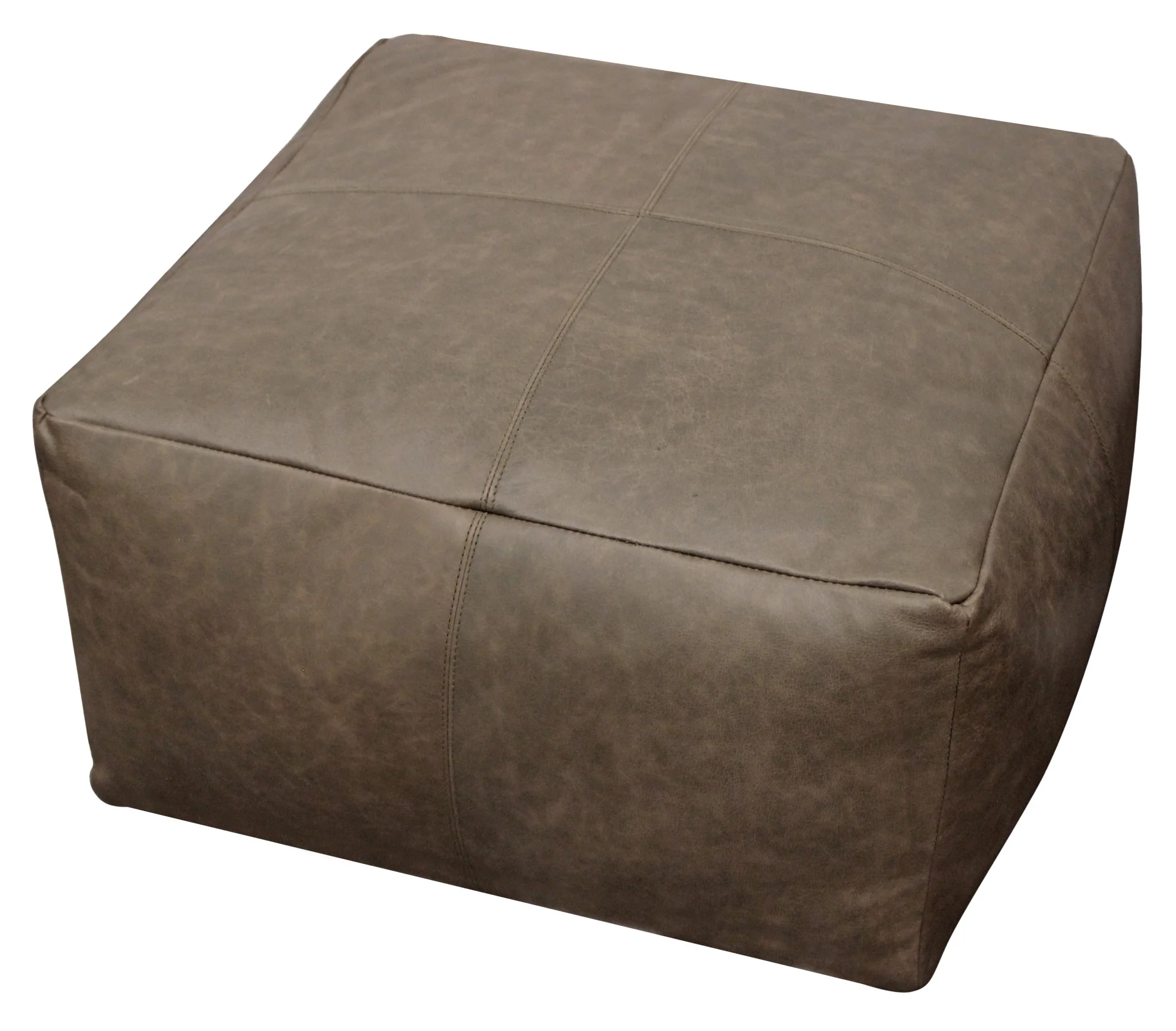 Gray Brown Distressed Leather Pouf Ottoman By Homeroots - Image 2