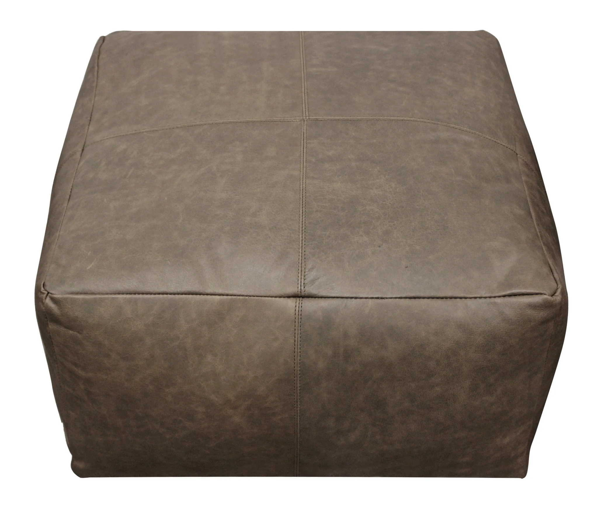 Gray Brown Distressed Leather Pouf Ottoman By Homeroots - Image 3
