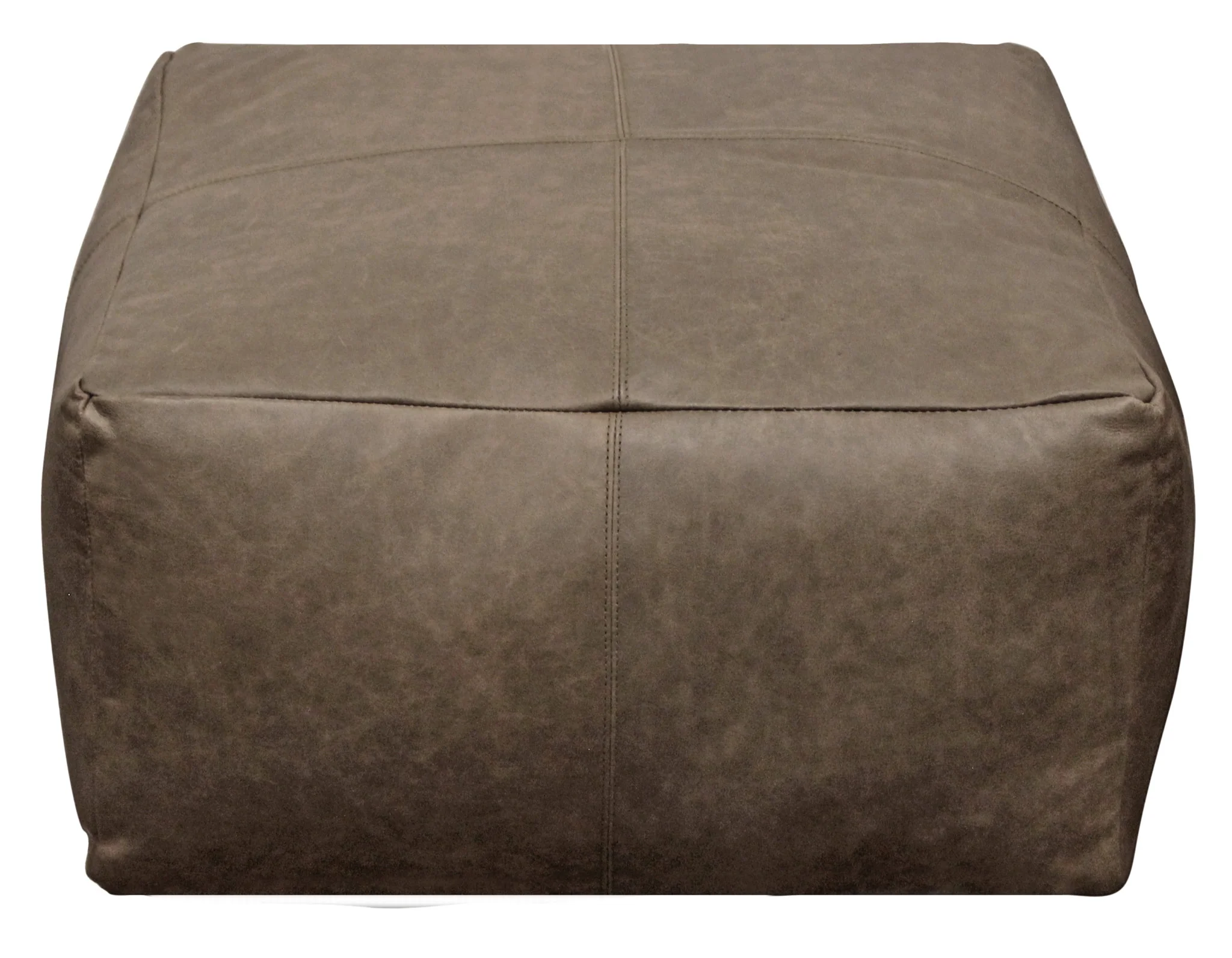 Gray Brown Distressed Leather Pouf Ottoman By Homeroots - Image 4
