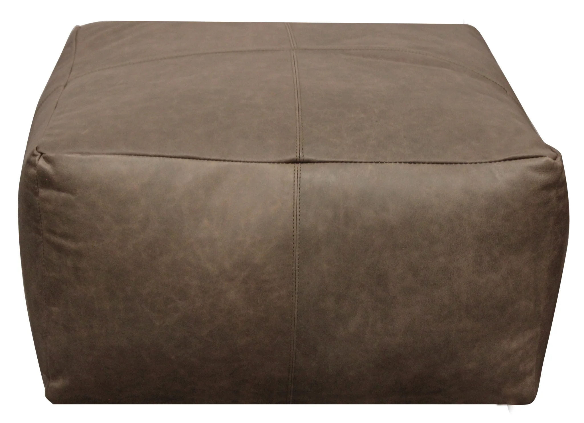 Gray Brown Distressed Leather Pouf Ottoman By Homeroots - Image 5