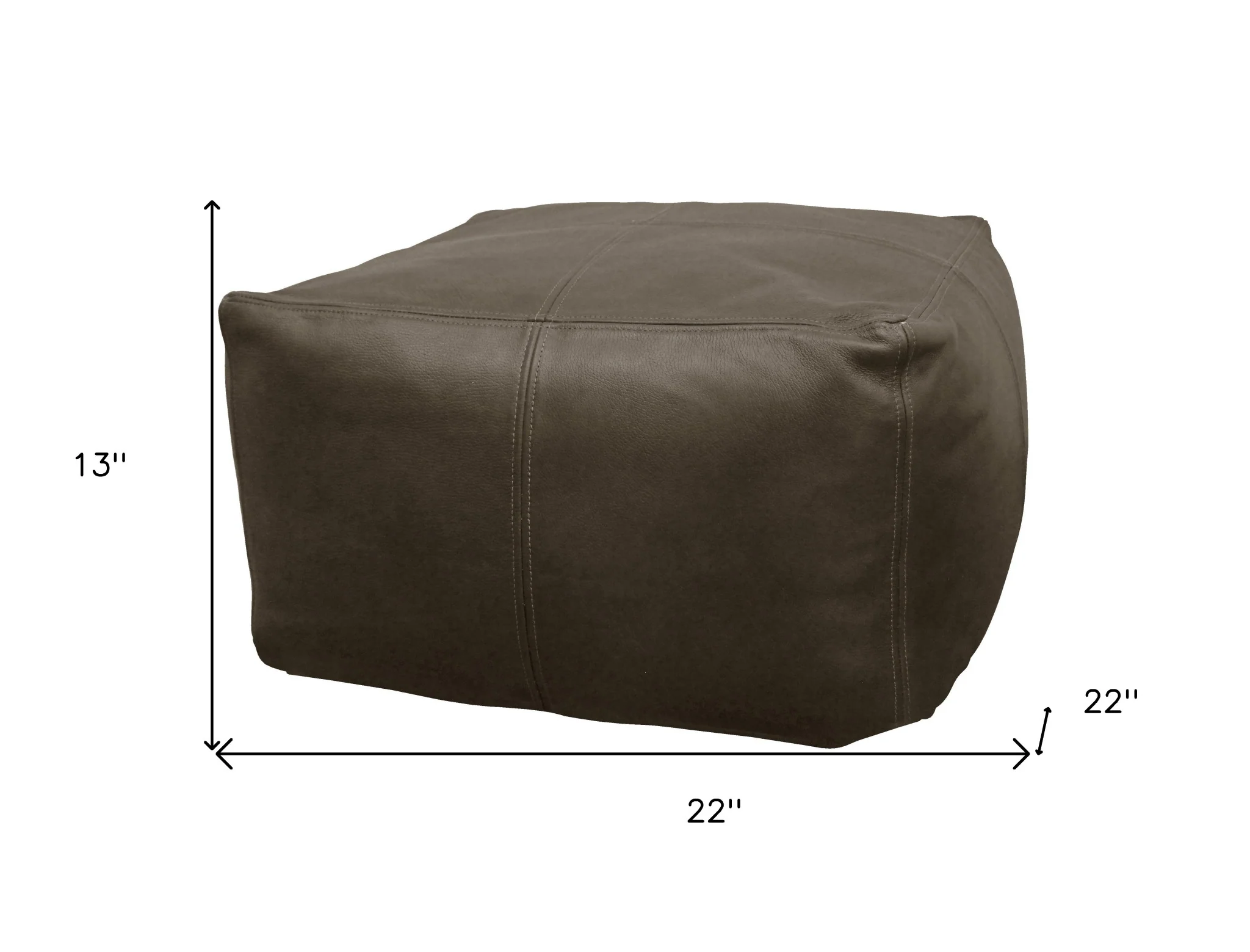 Gray Brown Distressed Leather Pouf Ottoman By Homeroots - Image 8