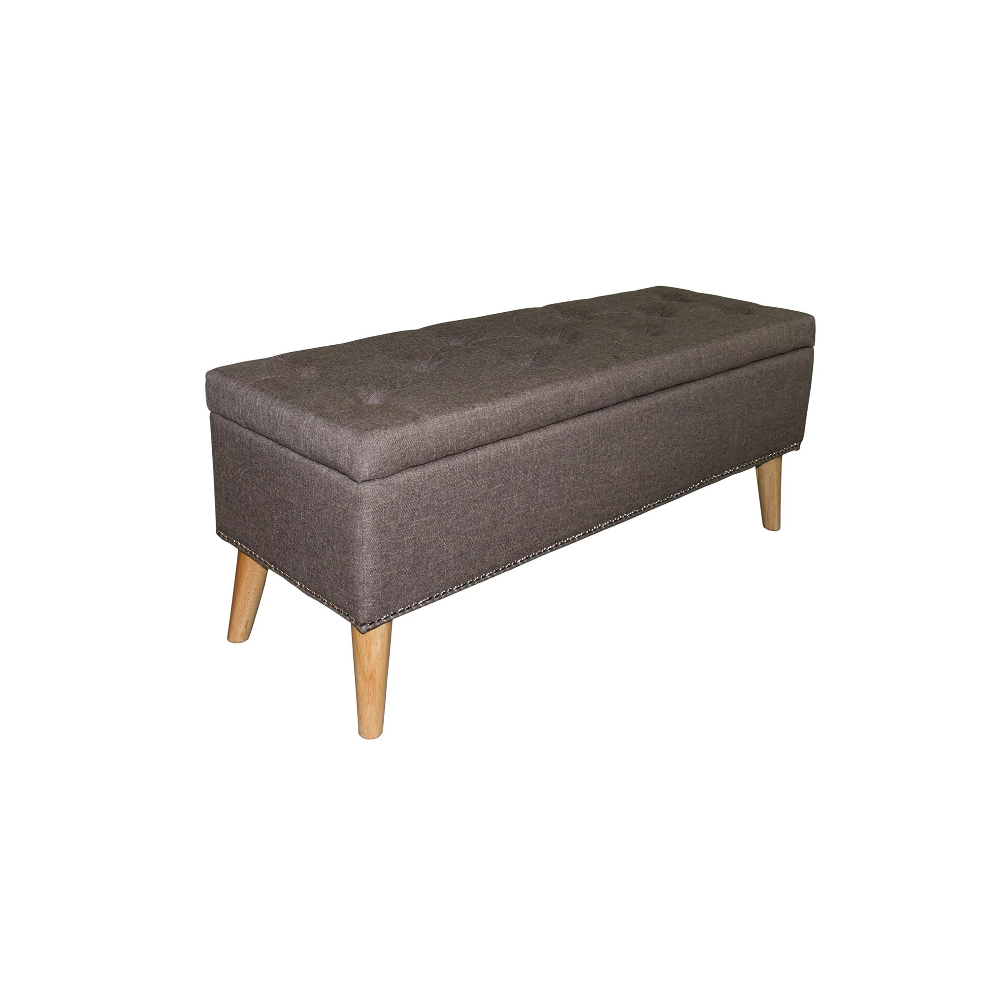 Gray Brown Linen Look Tufted Storage Bench By Homeroots - Image 4