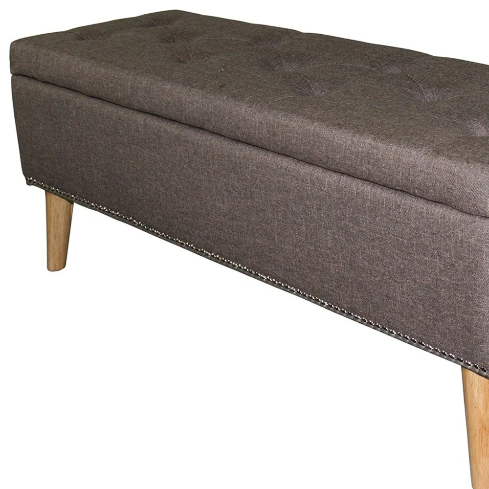 Gray Brown Linen Look Tufted Storage Bench By Homeroots - Image 7