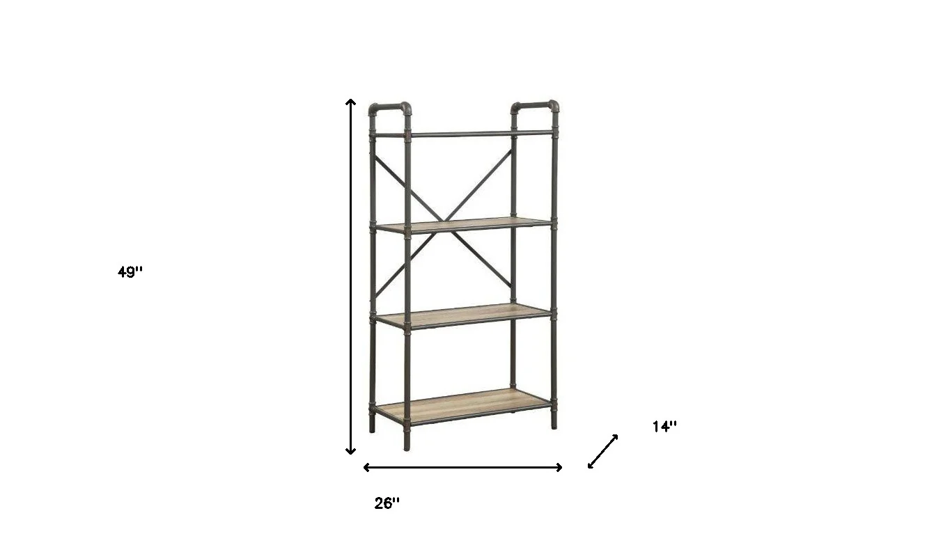 Gray Brown Metal Four Tier Etagere Bookcase By Homeroots - Image 4
