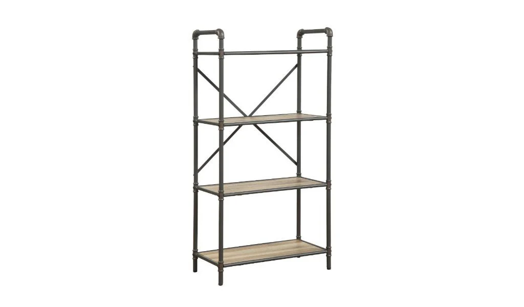 Gray Brown Metal Four Tier Etagere Bookcase By Homeroots - Image 5