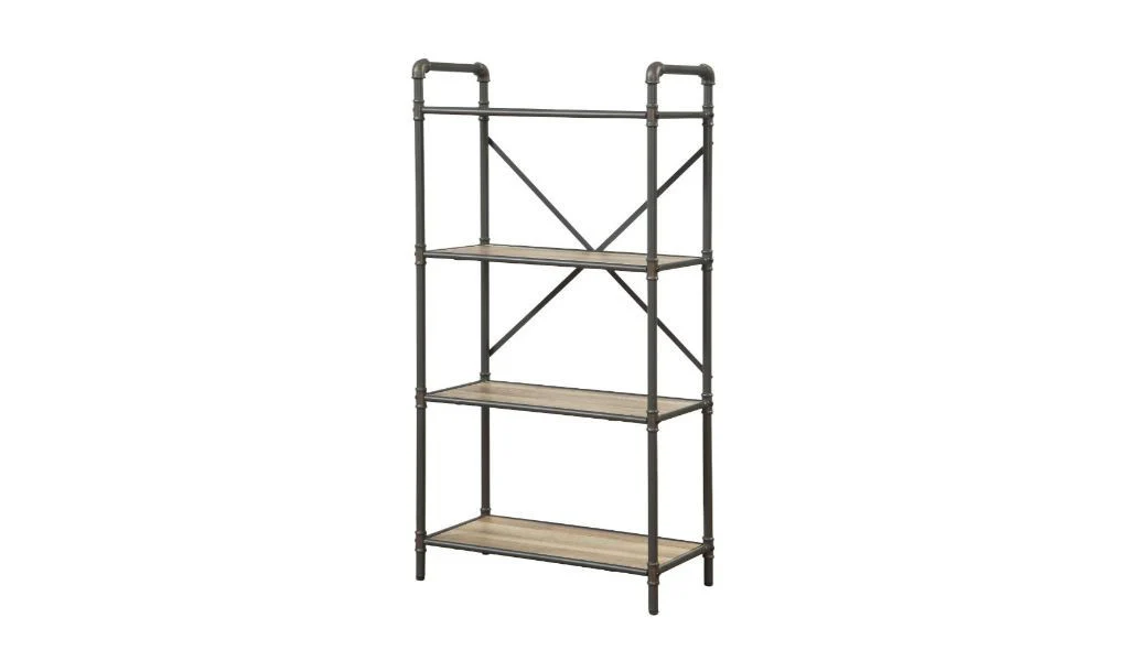Gray Brown Metal Four Tier Etagere Bookcase By Homeroots - Image 6