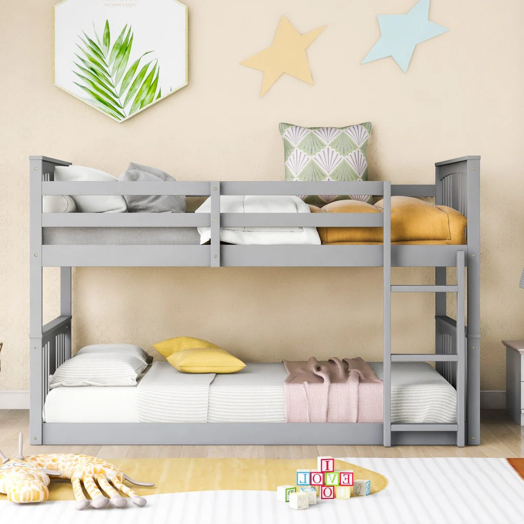 Gray Classic Twin Over Twin Bunk Bed With Ladder By Homeroots - Image 2