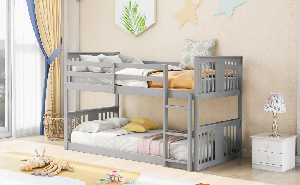 Gray Classic Twin Over Twin Bunk Bed With Ladder By Homeroots - Image 3