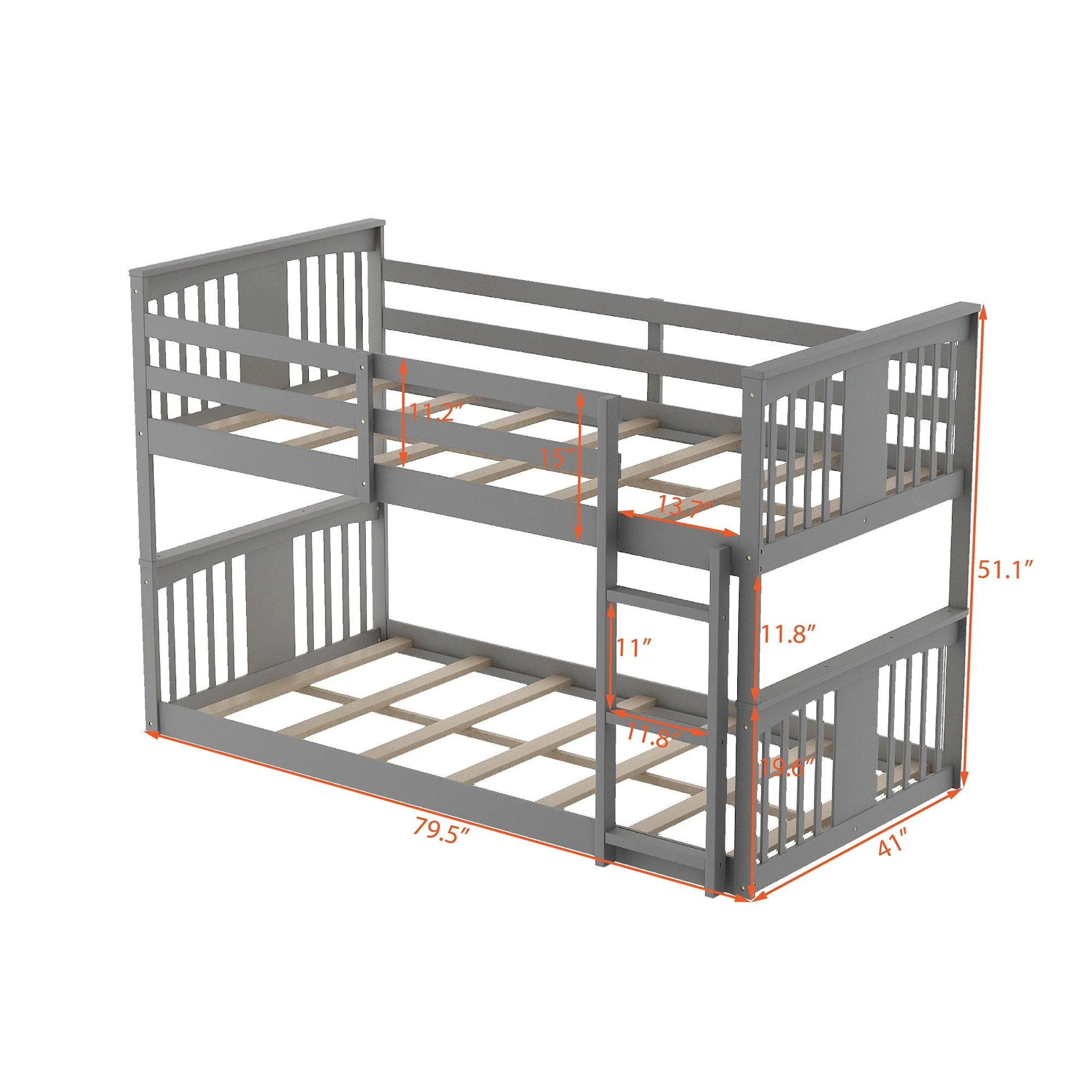 Gray Classic Twin Over Twin Bunk Bed With Ladder By Homeroots - Image 8