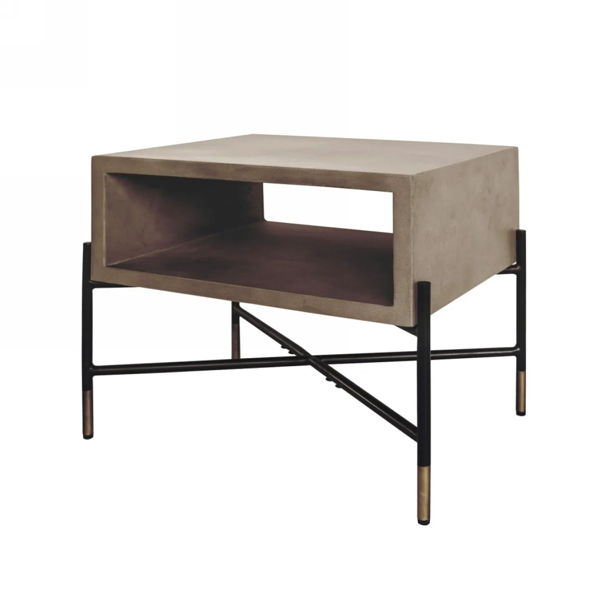 Gray Concrete and Black Metal Open Industrial End Table By Homeroots - Image 2