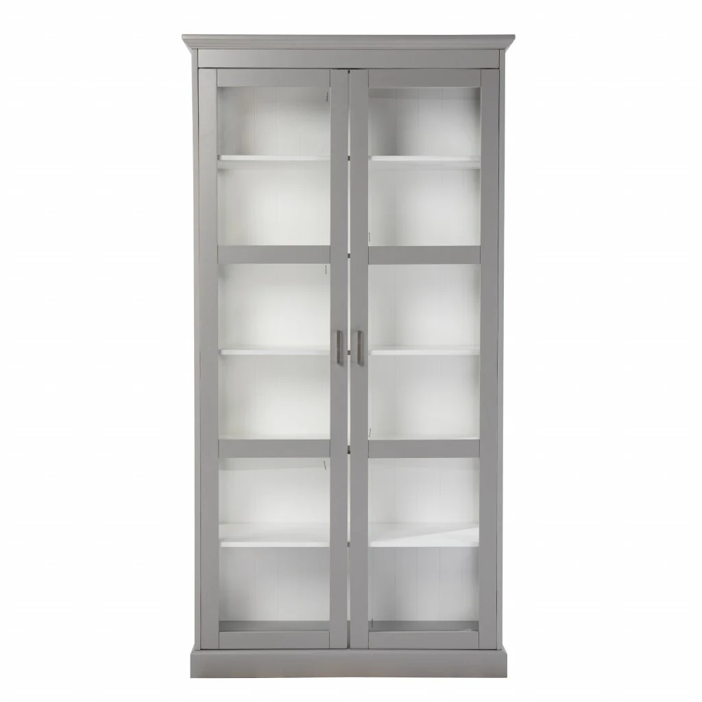 Gray Cornice Molding Double Door Curio Cabinet By Homeroots - Image 4