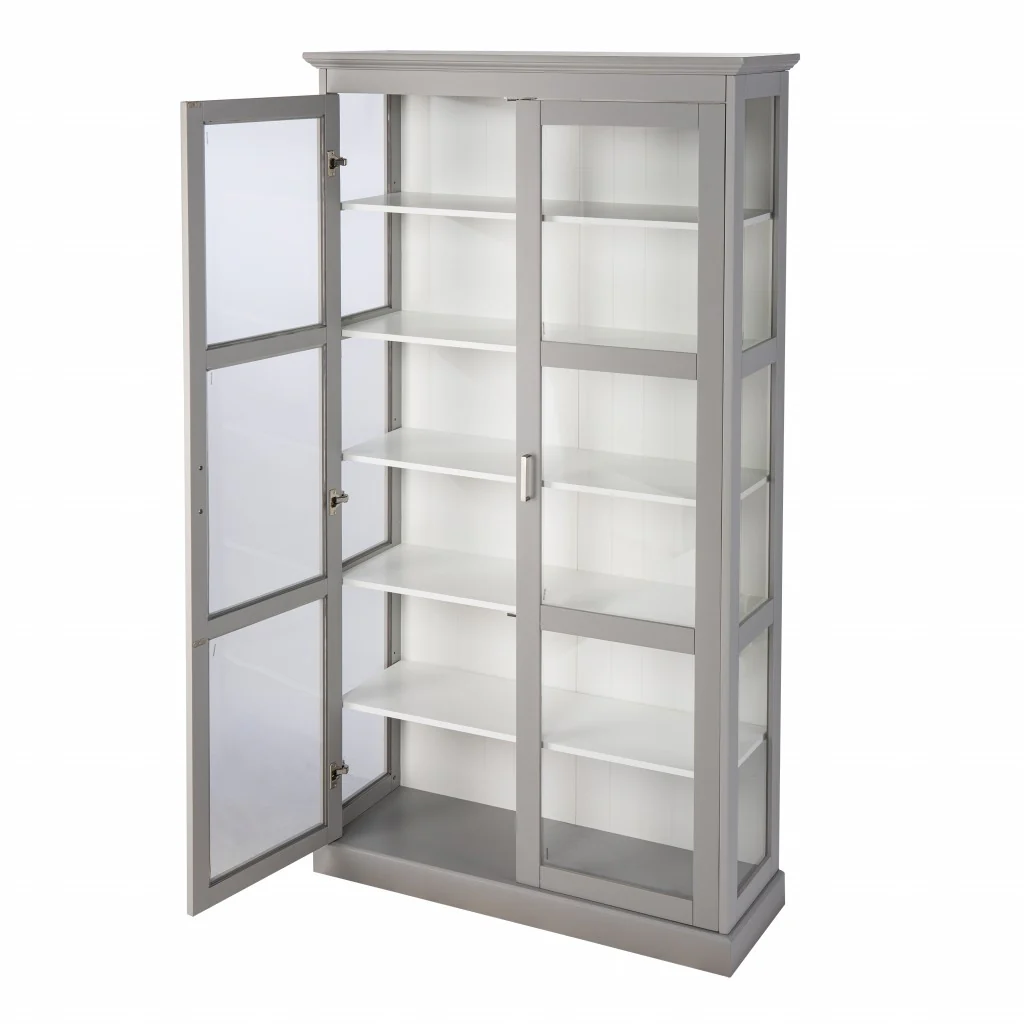 Gray Cornice Molding Double Door Curio Cabinet By Homeroots - Image 9