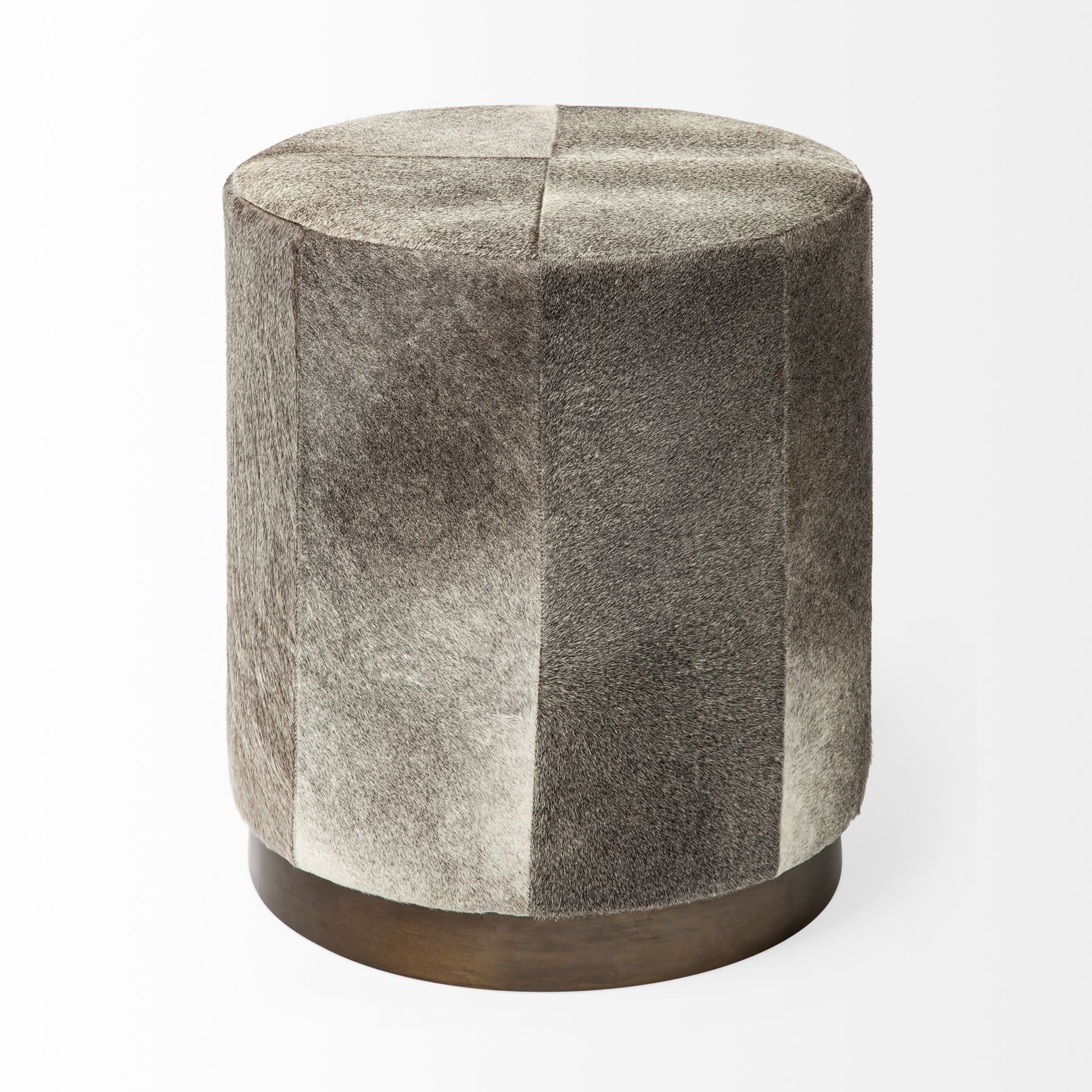 Gray Cowhide Tall Ottoman with Metal Base By Homeroots - Image 3