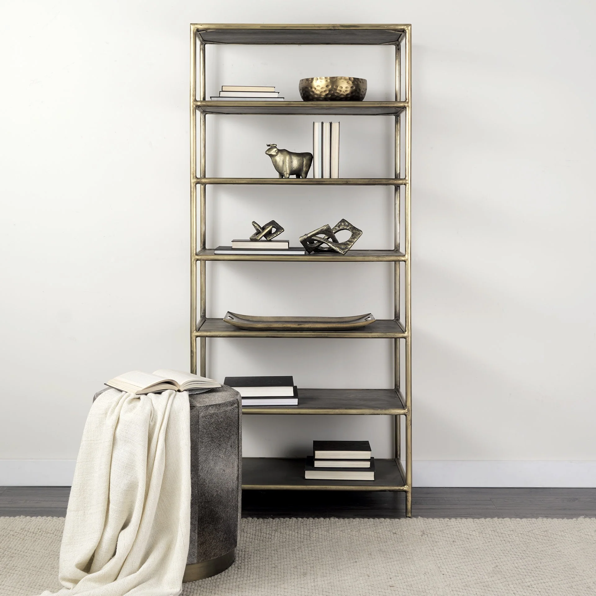 Gray Cowhide Tall Ottoman with Metal Base By Homeroots - Image 8