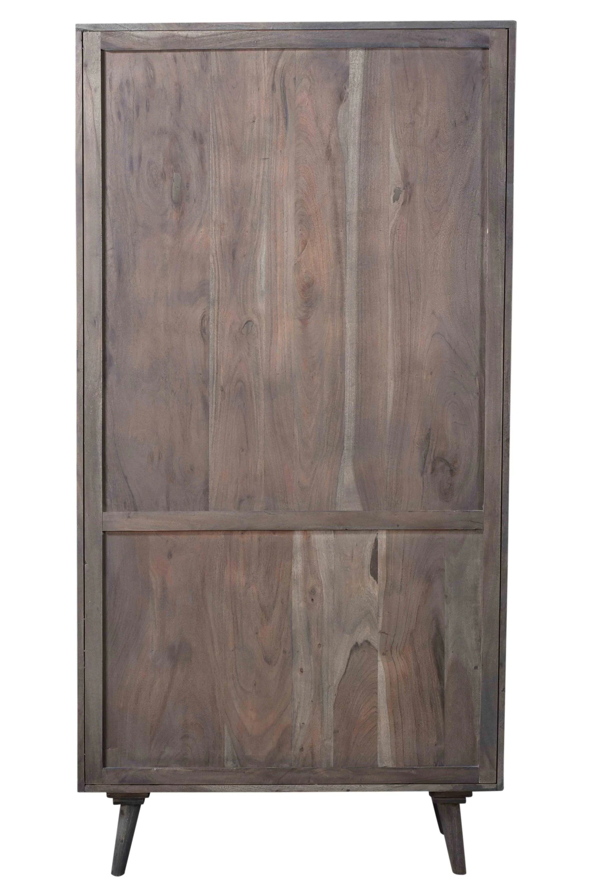 Gray Distressed Solid Wood Three Tier Bookcase with Two Doors By Homeroots - Image 4