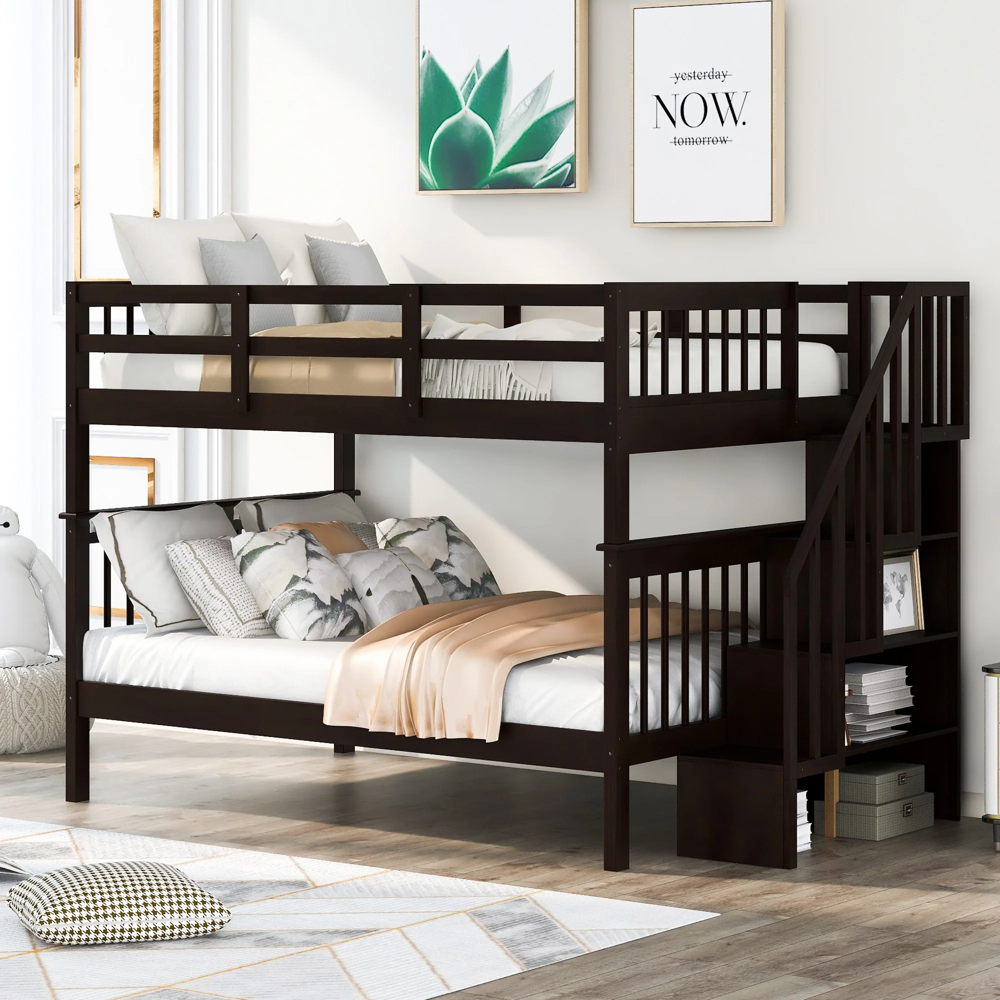 Gray Double Full Size Stairway Bunk Bed By Homeroots - Image 10
