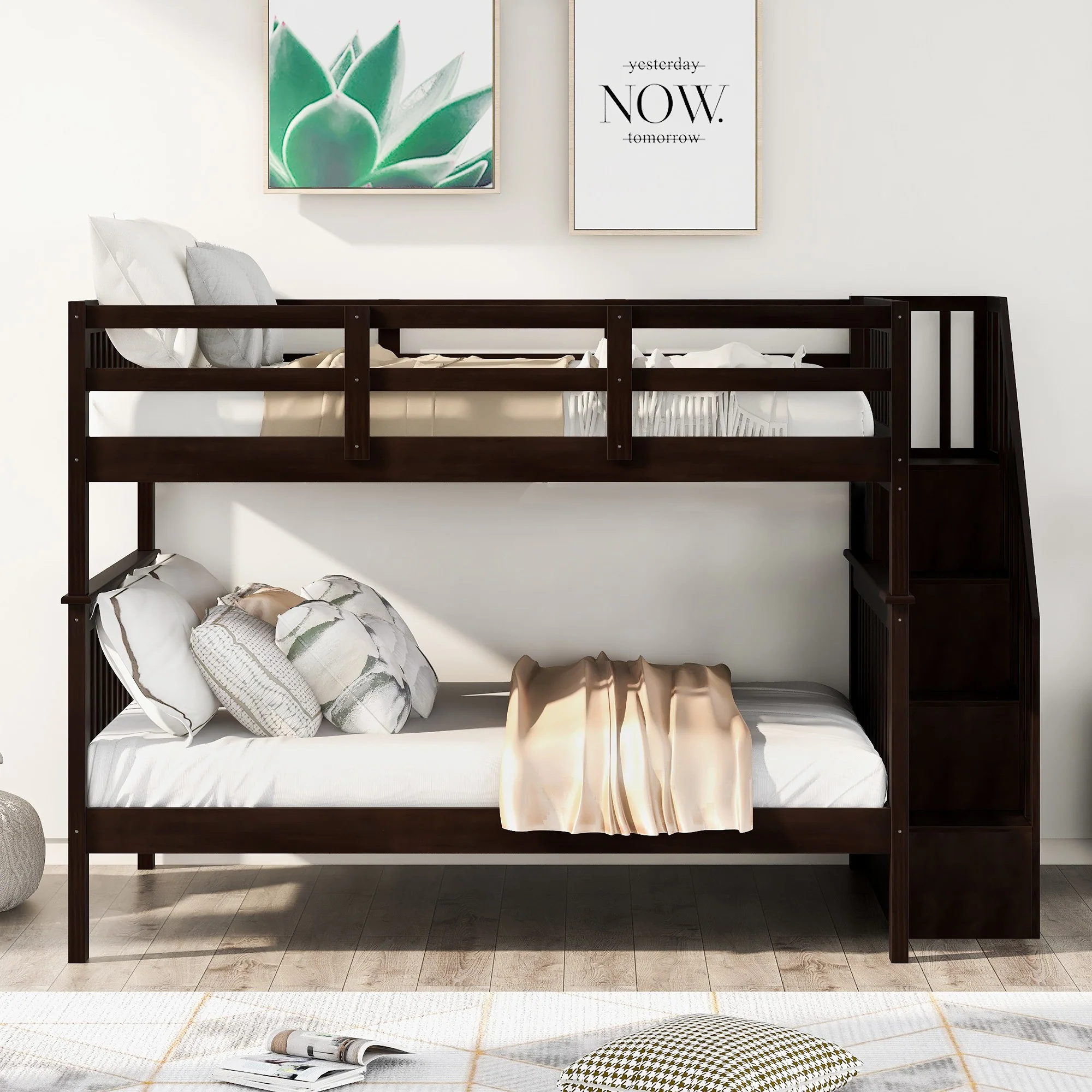 Gray Double Full Size Stairway Bunk Bed By Homeroots - Image 11